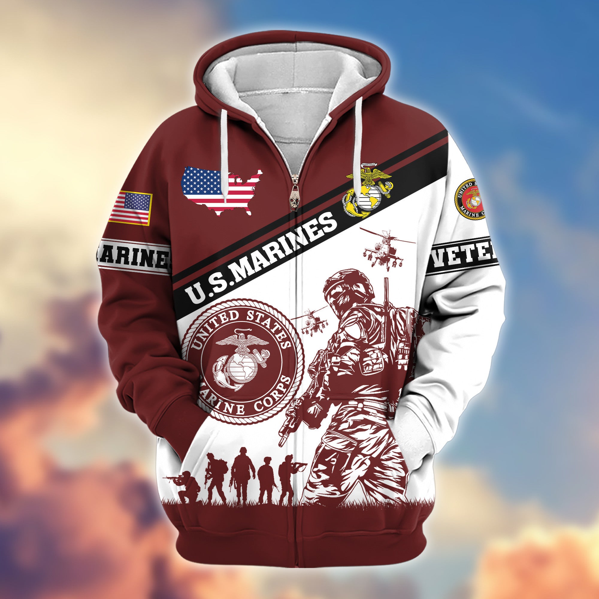 Premium USMC Zip Hoodie VPVC607303, Gifts For Marine Veteran, Gifts On Father's Day, Veterans Day.