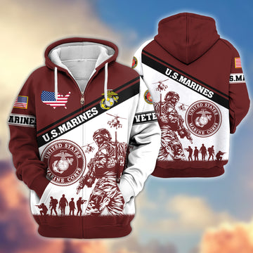 Premium USMC Zip Hoodie VPVC607303, Gifts For Marine Veteran, Gifts On Father's Day, Veterans Day.