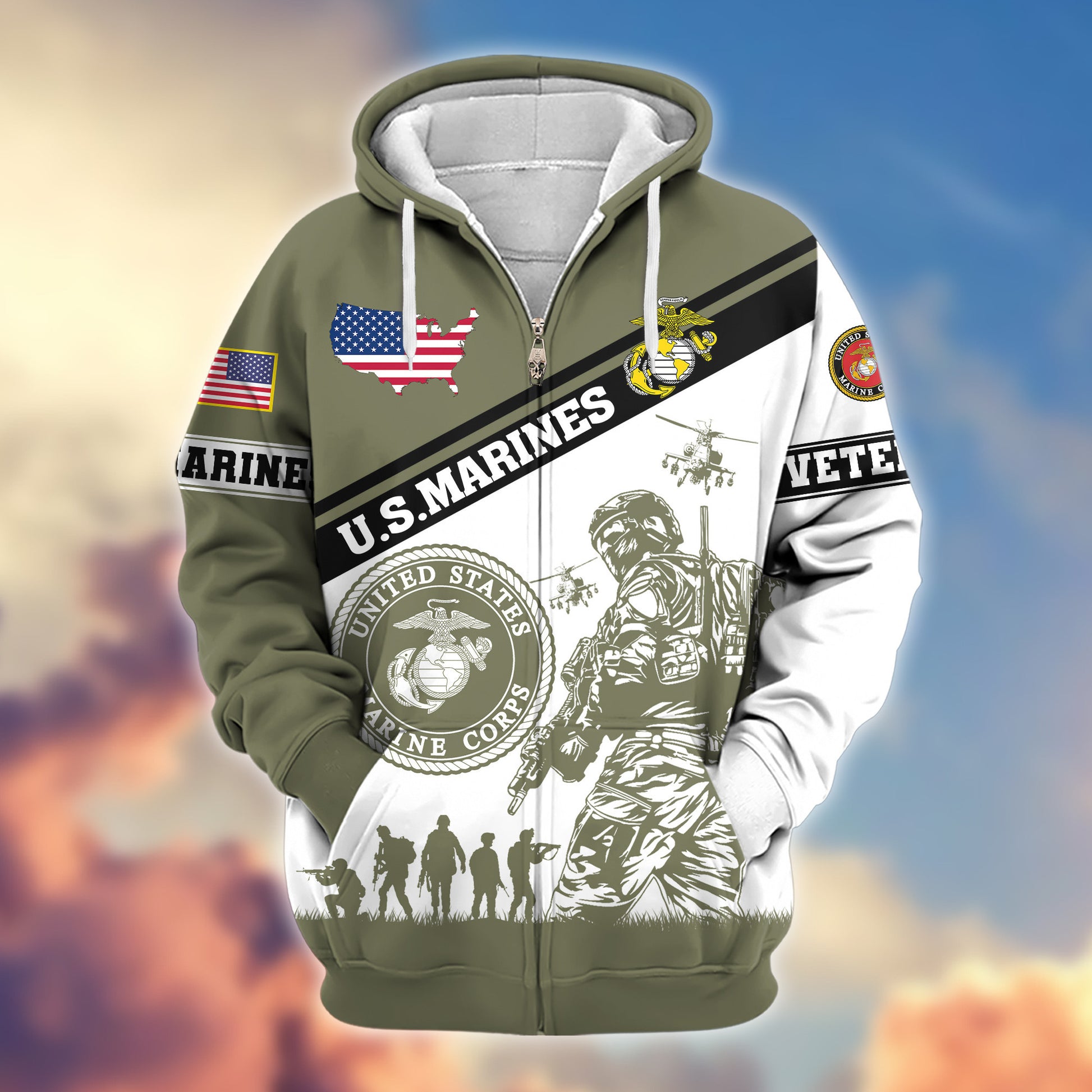 Premium USMC Zip Hoodie VPVC607311, Gifts For Marine Veteran, Gifts On Father's Day, Veterans Day.