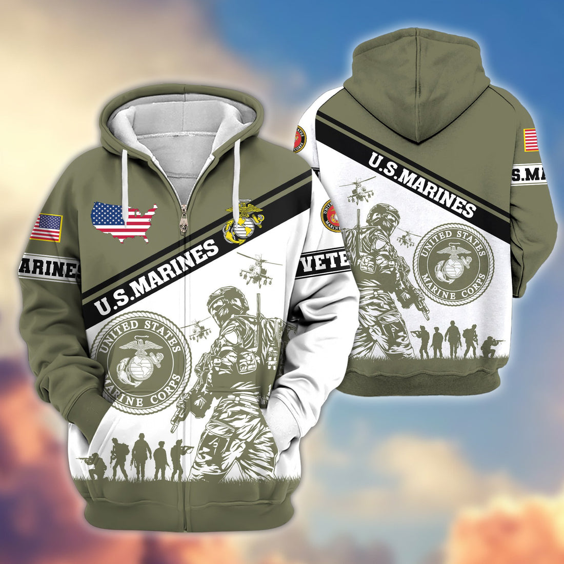 Premium USMC Zip Hoodie VPVC607311, Gifts For Marine Veteran, Gifts On Father's Day, Veterans Day.