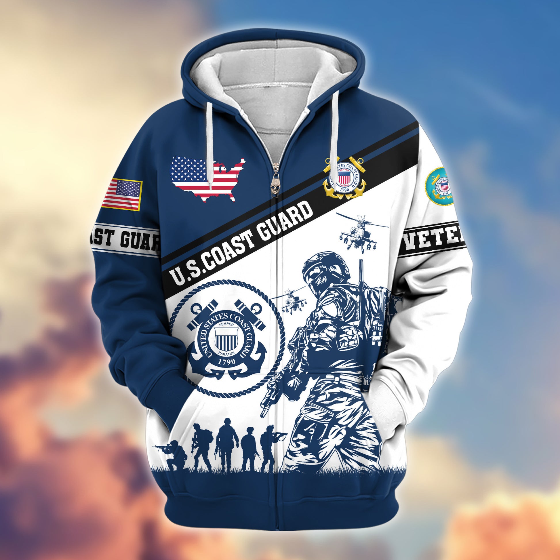 Premium USCG Zip Hoodie VPVC607305, Gifts For Coast Guard Veteran, Gifts On Father's Day, Veterans Day.