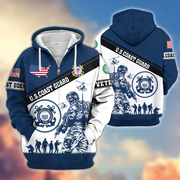 Premium USCG Zip Hoodie VPVC607305, Gifts For Coast Guard Veteran, Gifts On Father's Day, Veterans Day.
