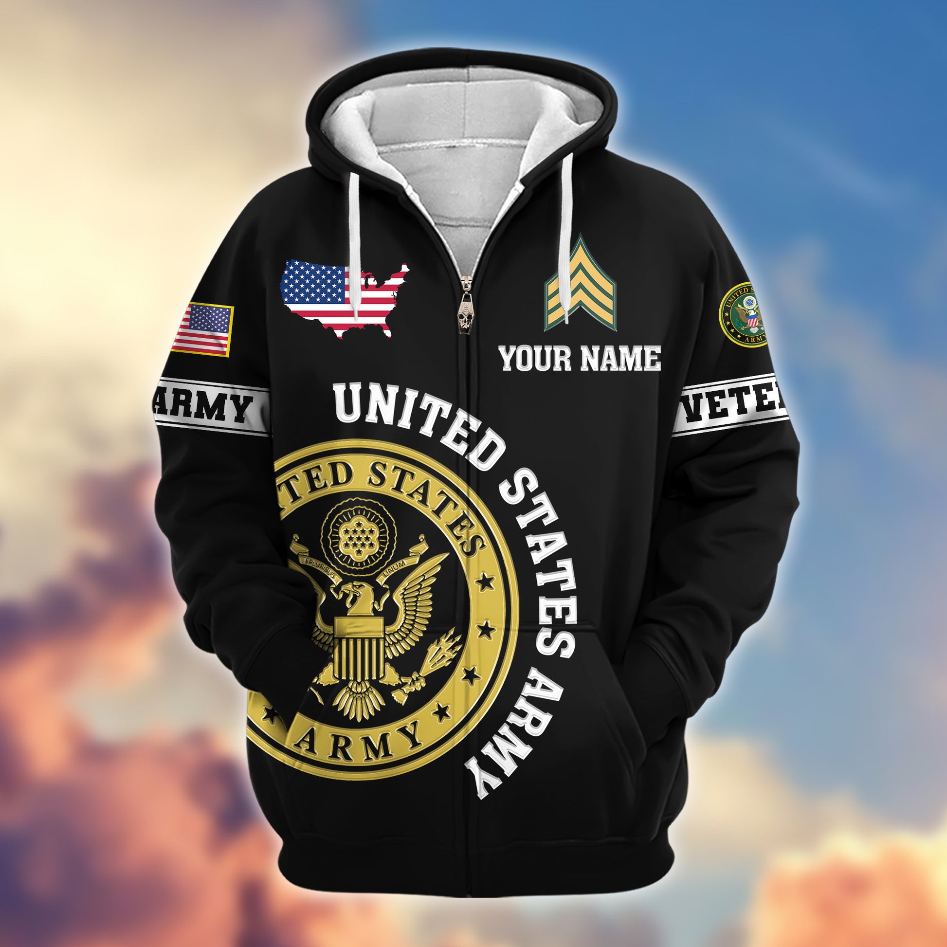 Premium Custom US Army Zip Hoodie VPVC607401, Gifts For Army Veteran, Gifts On Father's Day, Veterans Day.