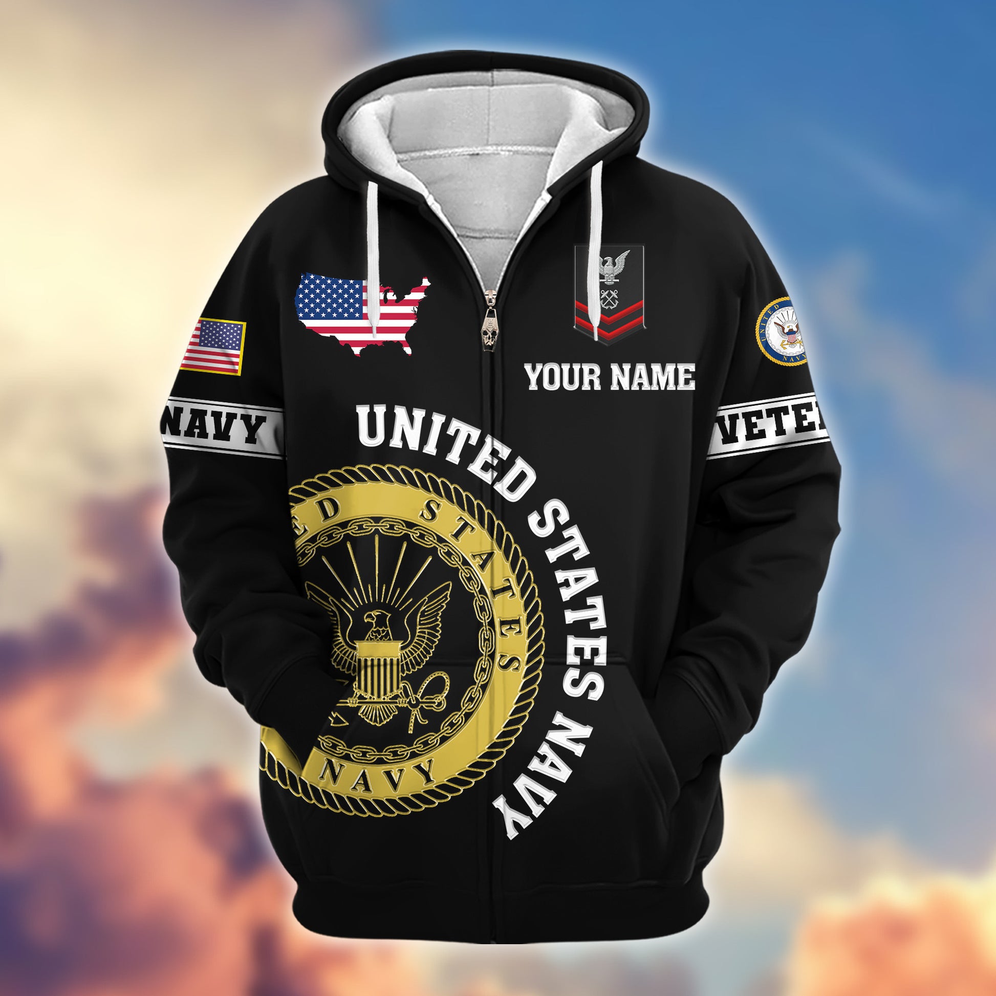 Premium Custom US Navy Zip Hoodie VPVC607402, Gifts For Navy Veteran, Gifts On Father's Day, Veterans Day.