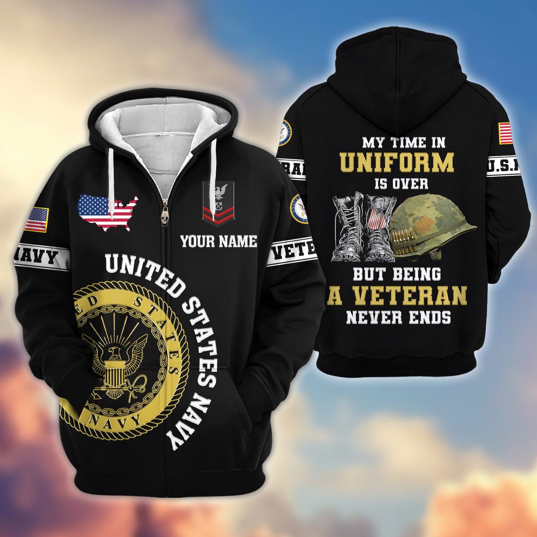Premium Custom US Navy Zip Hoodie VPVC607402, Gifts For Navy Veteran, Gifts On Father's Day, Veterans Day.