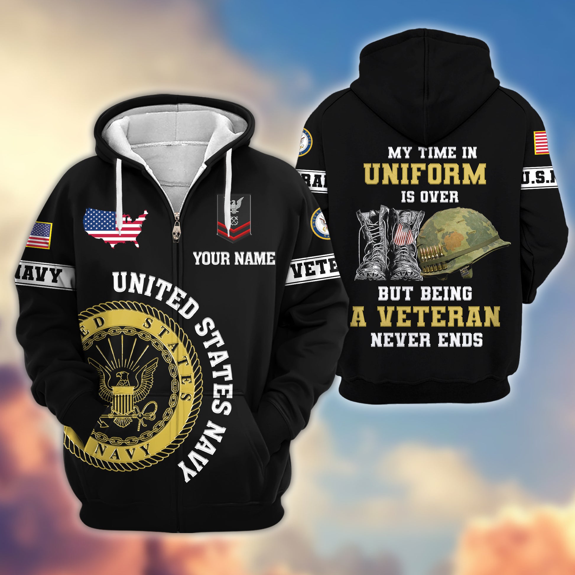 Premium Custom US Navy Zip Hoodie VPVC607402, Gifts For Navy Veteran, Gifts On Father's Day, Veterans Day.