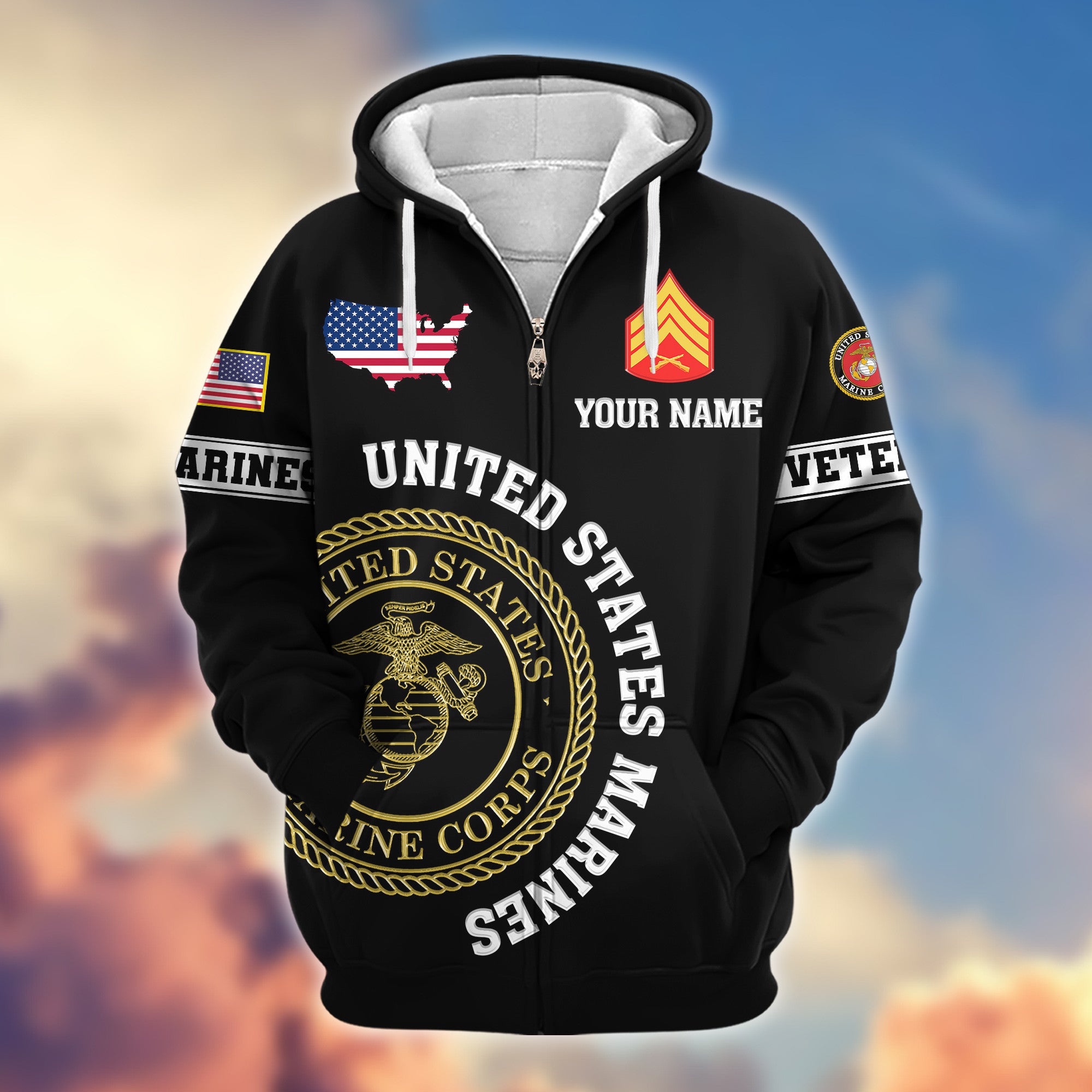 Premium Custom USMC Zip Hoodie VPVC607403, Gifts For Marine Veteran, Gifts On Father's Day, Veterans Day.