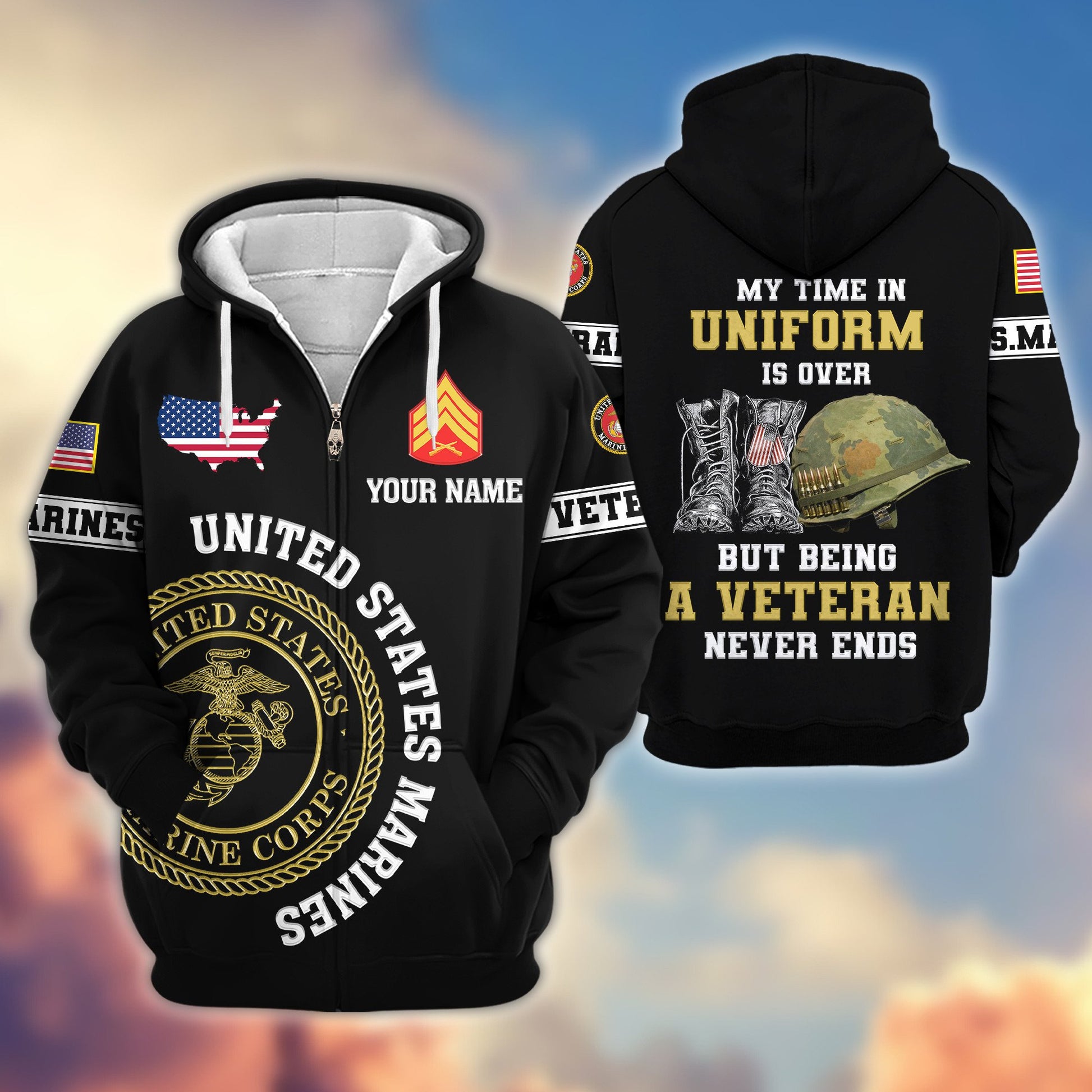 Premium Custom USMC Zip Hoodie VPVC607403, Gifts For Marine Veteran, Gifts On Father's Day, Veterans Day.