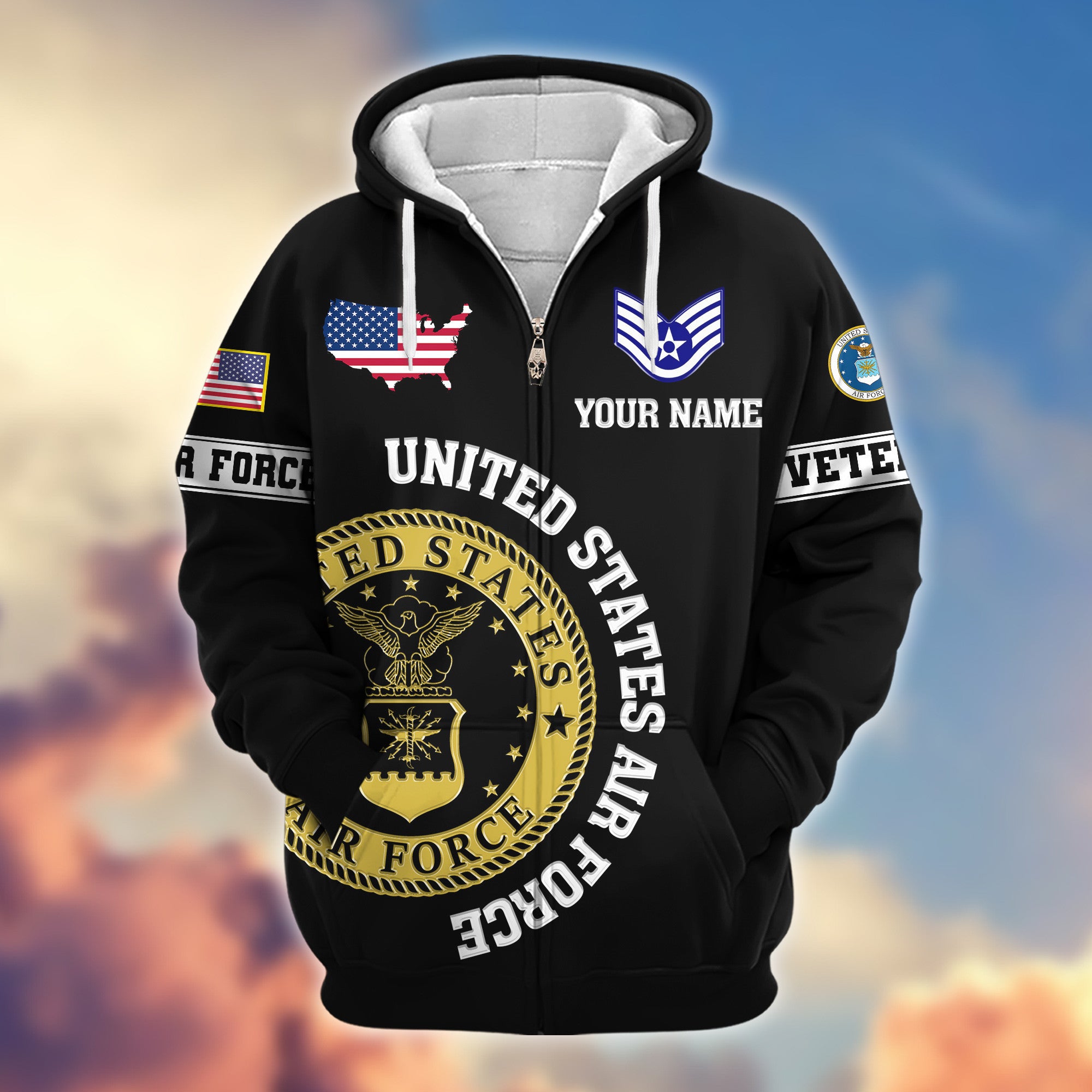 Premium Custom USAF Zip Hoodie VPVC607404, Gifts For Air Force Veteran, Gifts On Father's Day, Veterans Day.