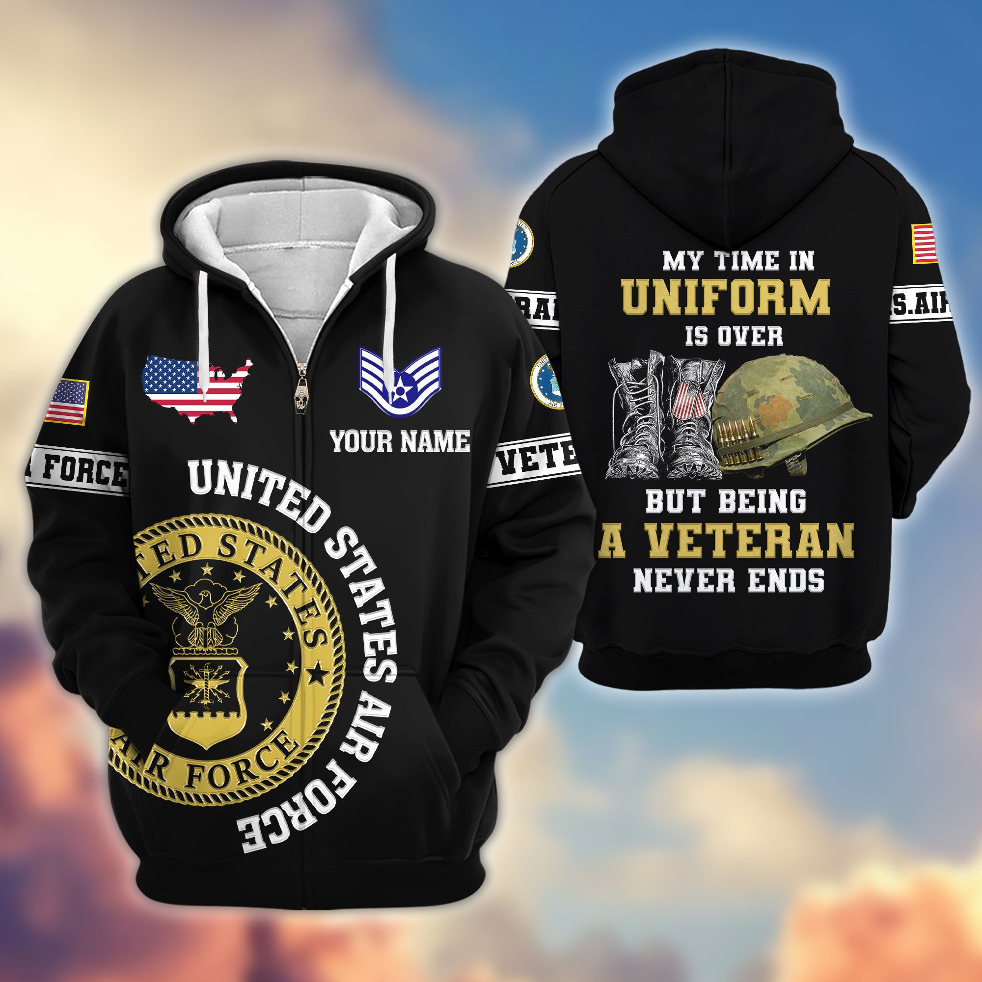Premium Custom USAF Zip Hoodie VPVC607404, Gifts For Air Force Veteran, Gifts On Father's Day, Veterans Day.
