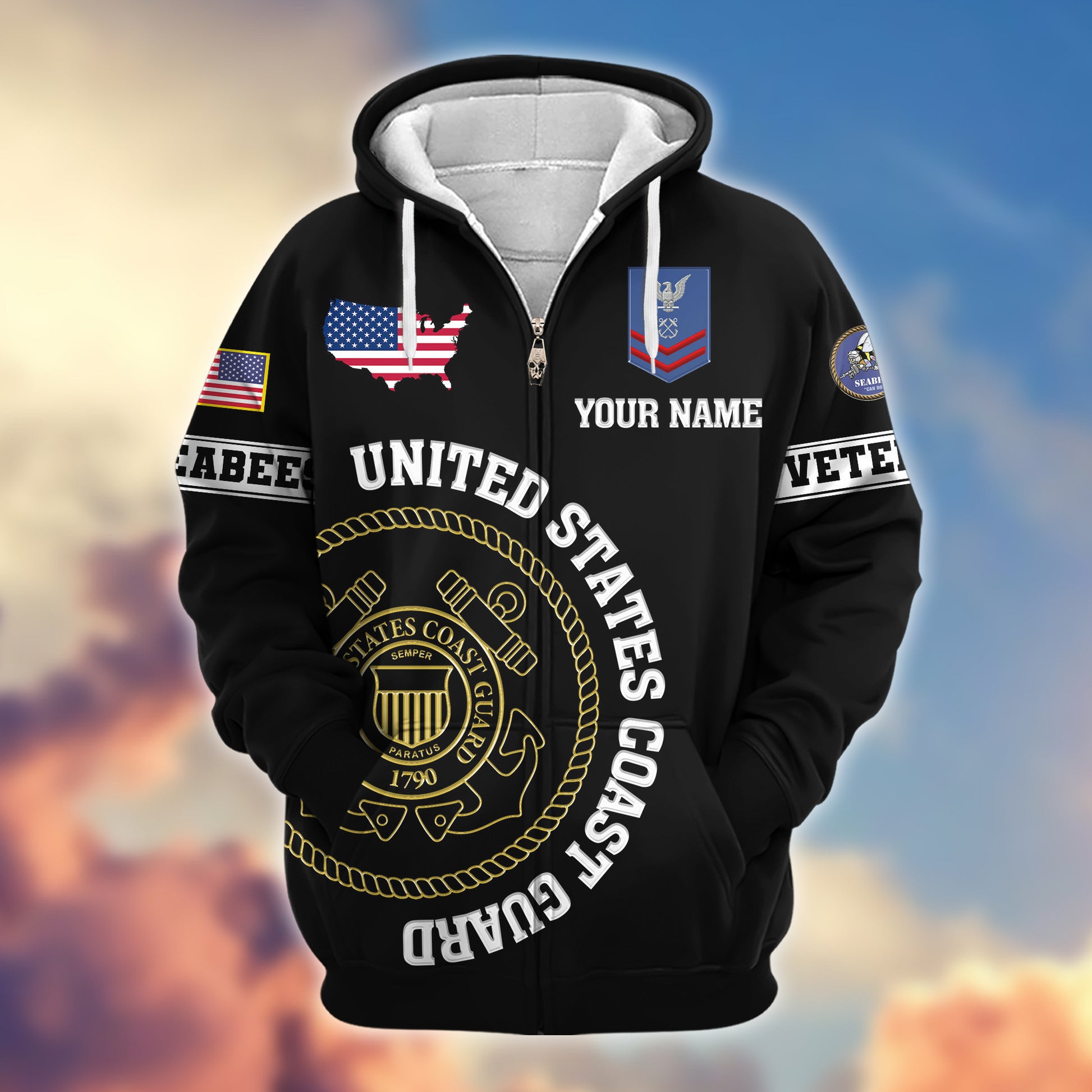 Premium Custom USCG Zip Hoodie VPVC607405, Gifts For Coast Guard Veteran, Gifts On Father's Day, Veterans Day.