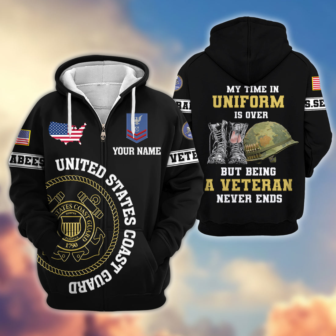 Premium Custom USCG Zip Hoodie VPVC607405, Gifts For Coast Guard Veteran, Gifts On Father's Day, Veterans Day.