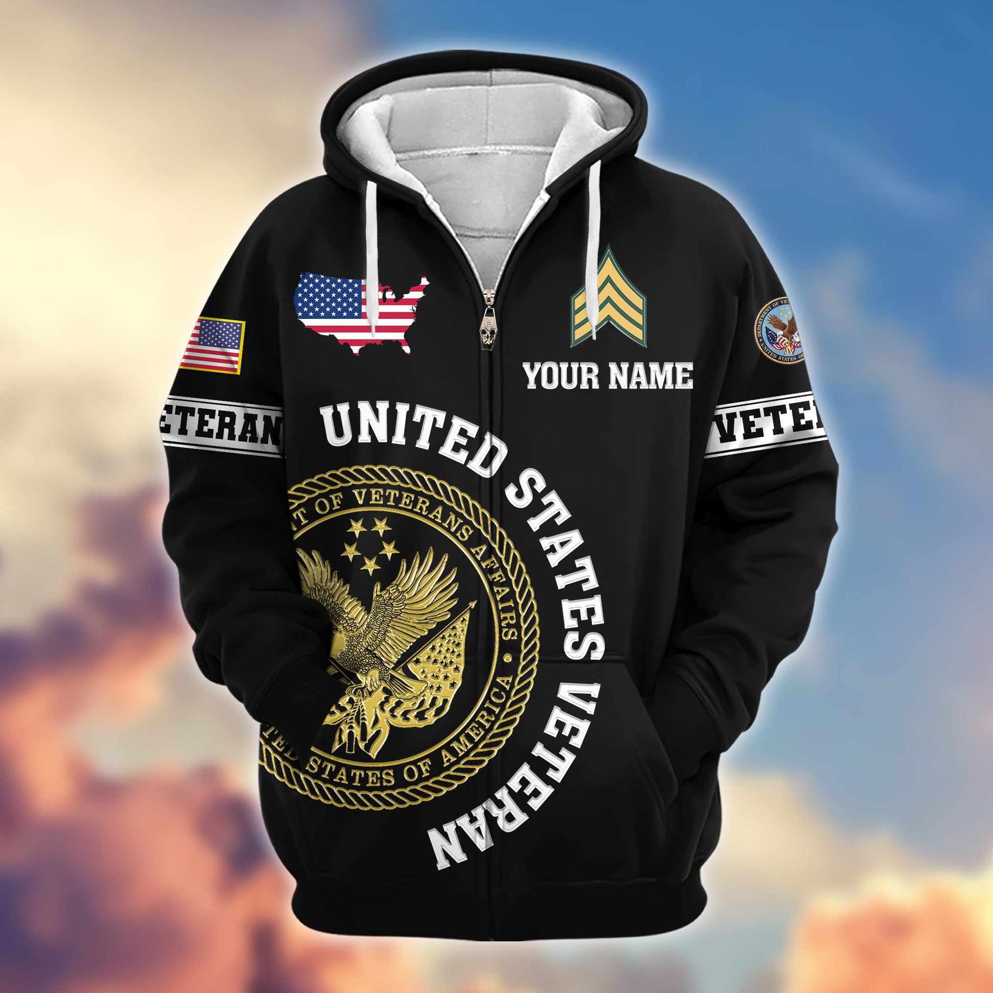 Premium Custom US Veteran Zip Hoodie VPVC607407, Gifts For US Veteran, Gifts On Father's Day, Veterans Day.