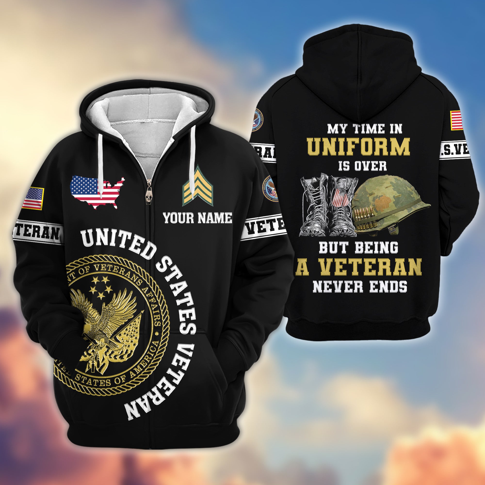 Premium Custom US Veteran Zip Hoodie VPVC607407, Gifts For US Veteran, Gifts On Father's Day, Veterans Day.