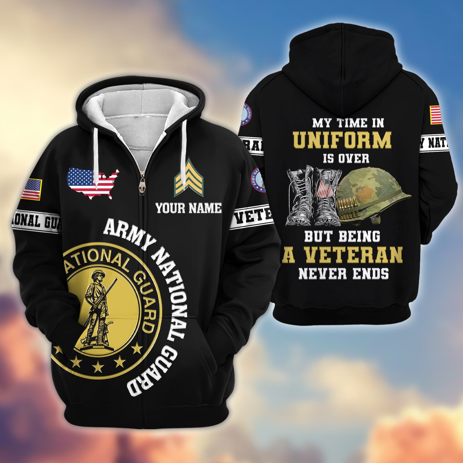 Premium Custom US Army National Guard Zip Hoodie VPVC607408, Gifts For Army National Guard Veteran, Gifts On Father's Day, Veterans Day.