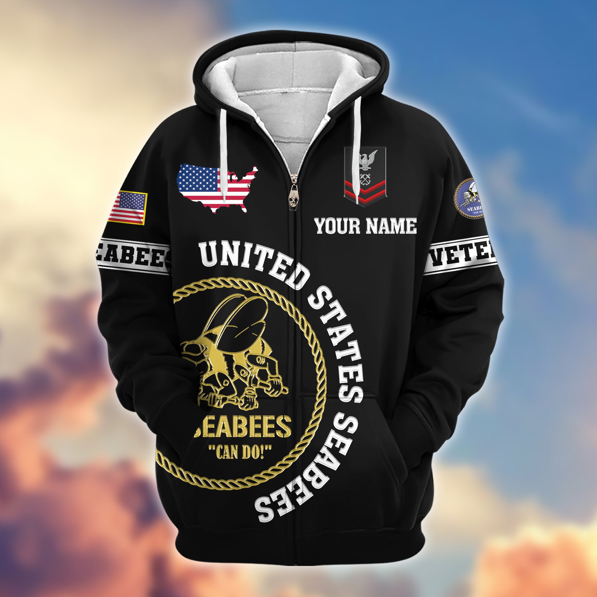 Premium Custom US Seabees Zip Hoodie VPVC607409, Gifts For Seabees Veteran, Gifts On Father's Day, Veterans Day.