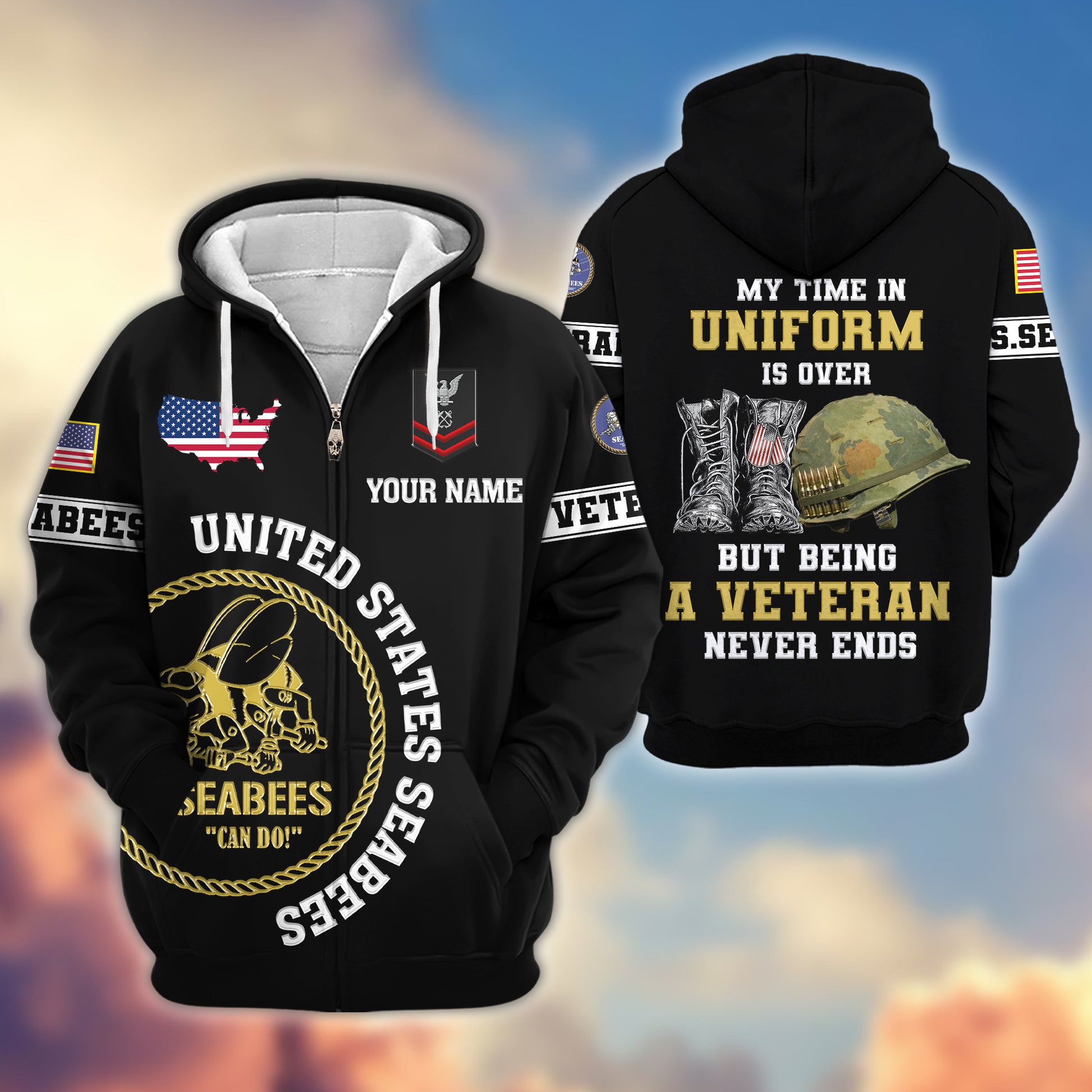 Premium Custom US Seabees Zip Hoodie VPVC607409, Gifts For Seabees Veteran, Gifts On Father's Day, Veterans Day.