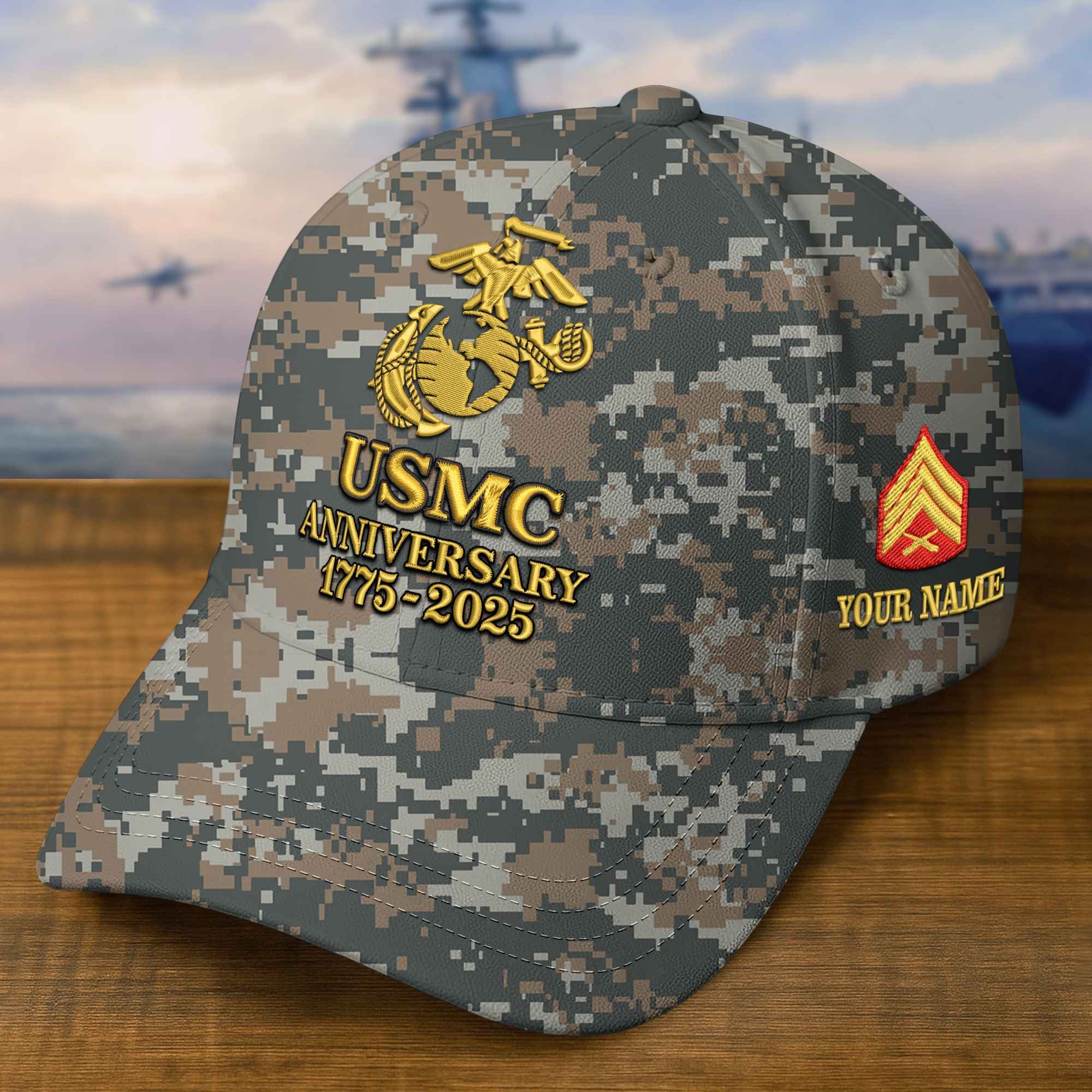 Premium Custom USMC Embroidered Hat VPVC308307, 250th Anniversary Marine Corps Hat, Gifts For Marine Veteran, Gifts On Father's Day, Veterans Day.