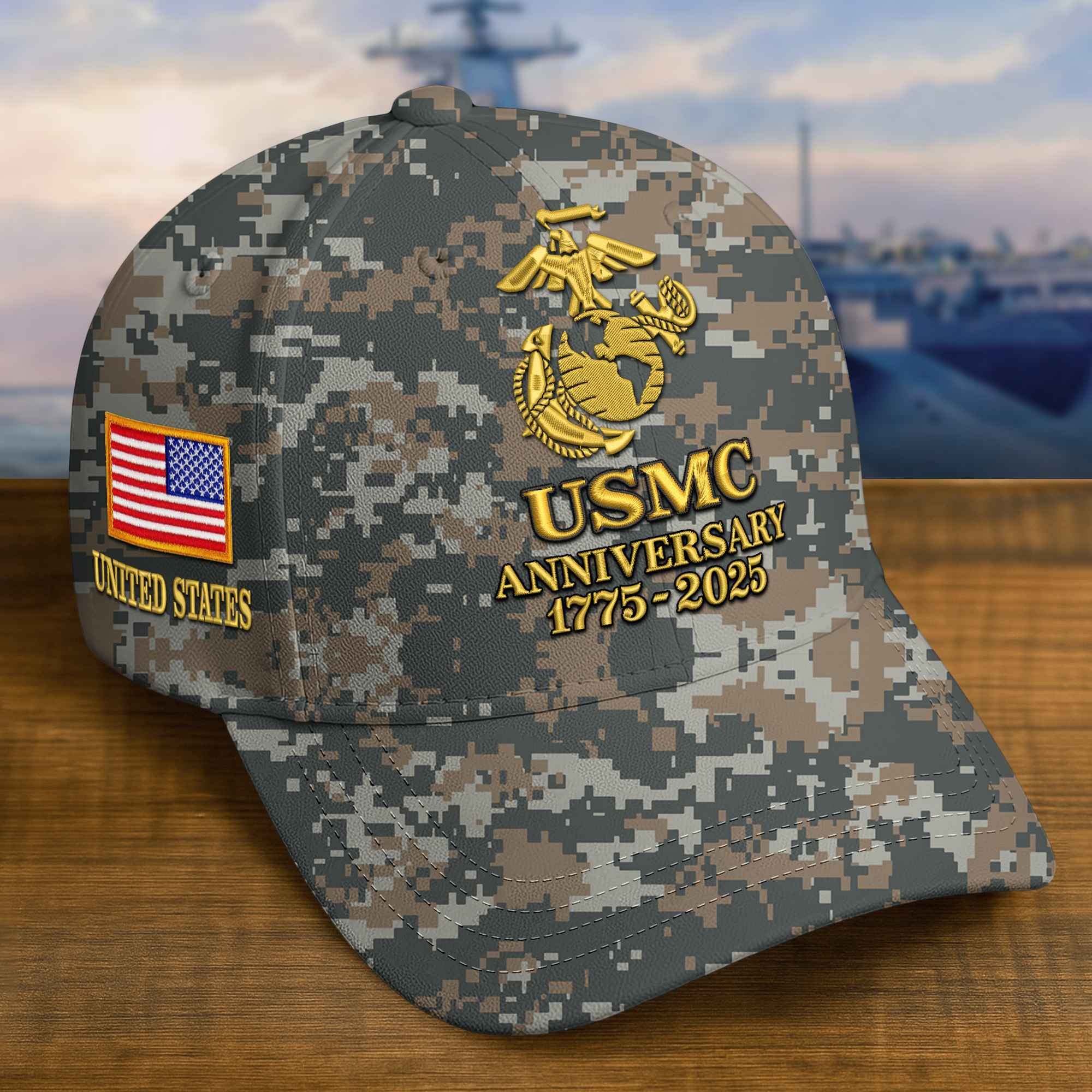 Premium Custom USMC Embroidered Hat VPVC308307, 250th Anniversary Marine Corps Hat, Gifts For Marine Veteran, Gifts On Father's Day, Veterans Day.