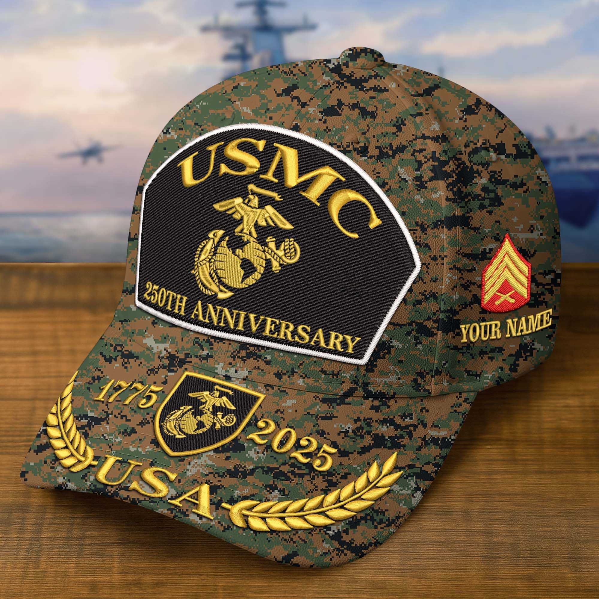 Premium Custom USMC Embroidered Hat VPVC308405, 250th Anniversary Marine Corps Hat, Gifts For Marine Veteran, Gifts On Father's Day, Veterans Day.