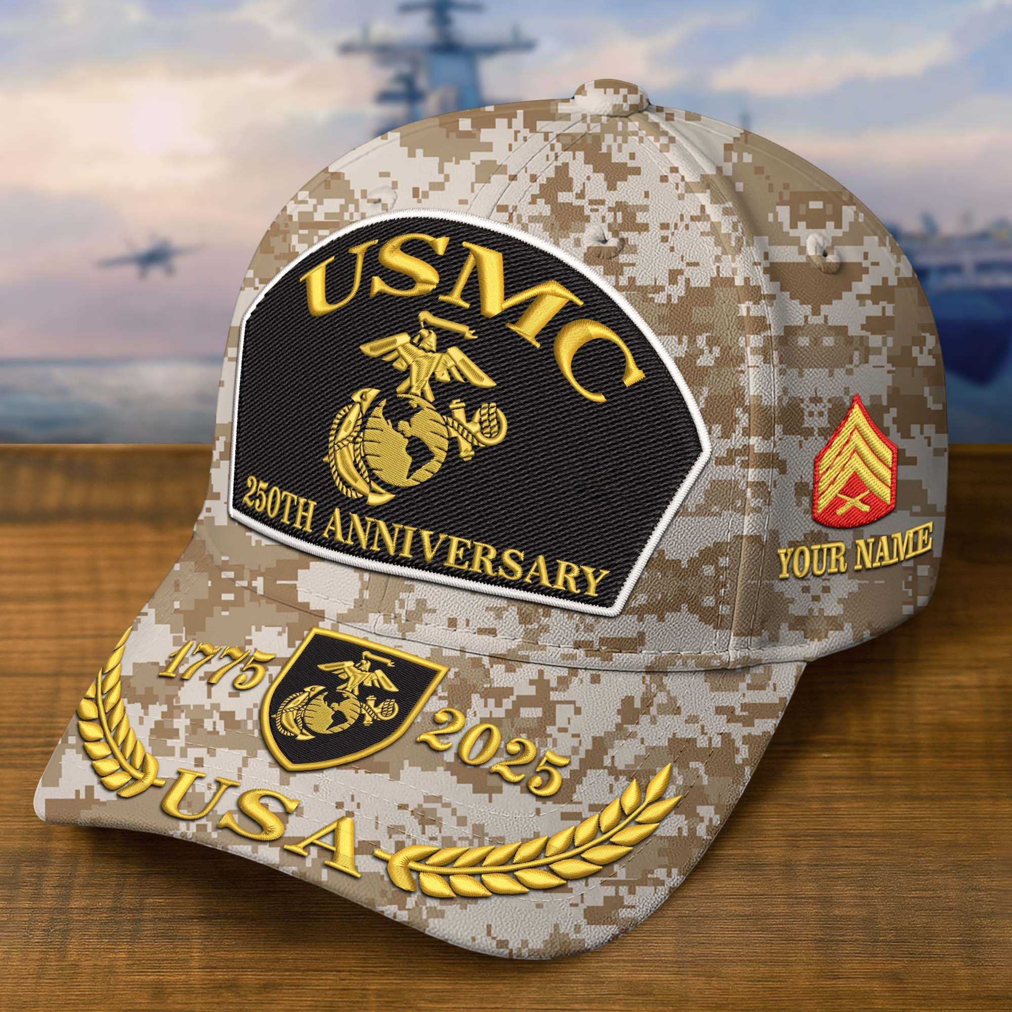 Premium Custom USMC Embroidered Hat VPVC308406, 250th Anniversary Marine Corps Hat, Gifts For Marine Veteran, Gifts On Father's Day, Veterans Day.