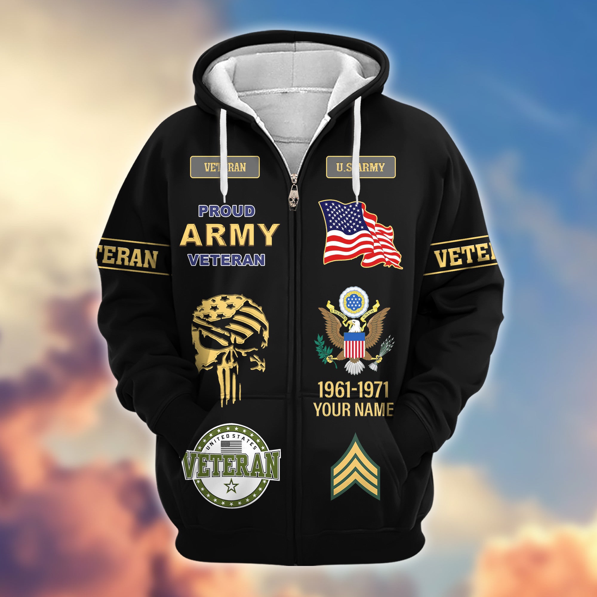 Premium Custom US Army Zip Hoodie VPVC607501, Gifts For Army Veteran, Gifts On Father's Day, Veterans Day.