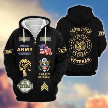 Premium Custom US Army Zip Hoodie VPVC607501, Gifts For Army Veteran, Gifts On Father's Day, Veterans Day.