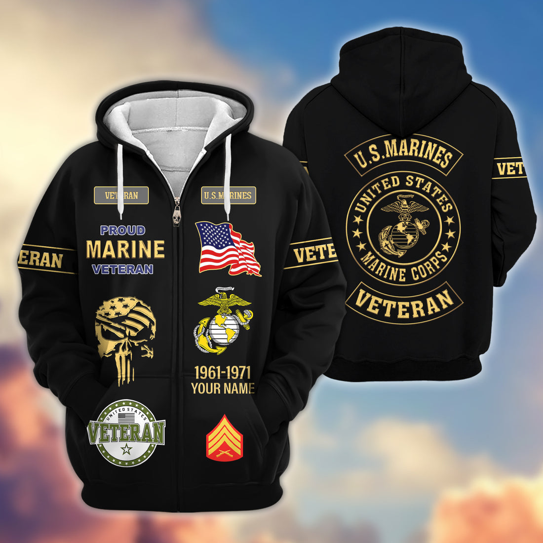 Premium Custom USMC Zip Hoodie VPVC607503, Gifts For Marine Veteran, Gifts On Father's Day, Veterans Day.