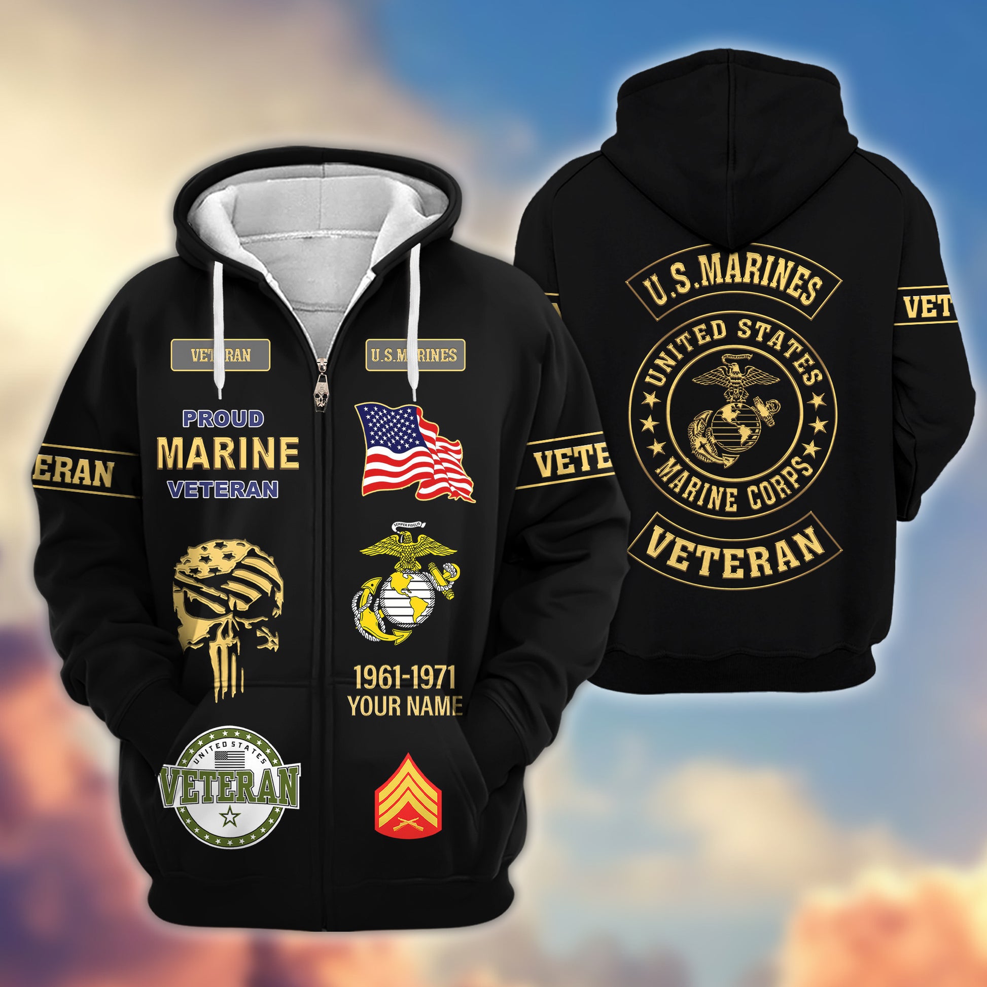 Premium Custom USMC Zip Hoodie VPVC607503, Gifts For Marine Veteran, Gifts On Father's Day, Veterans Day.