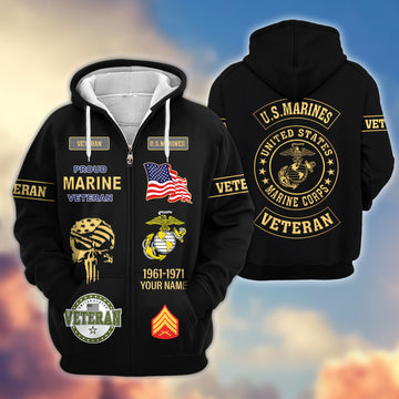 Premium Custom USMC Zip Hoodie VPVC607503, Gifts For Marine Veteran, Gifts On Father's Day, Veterans Day.