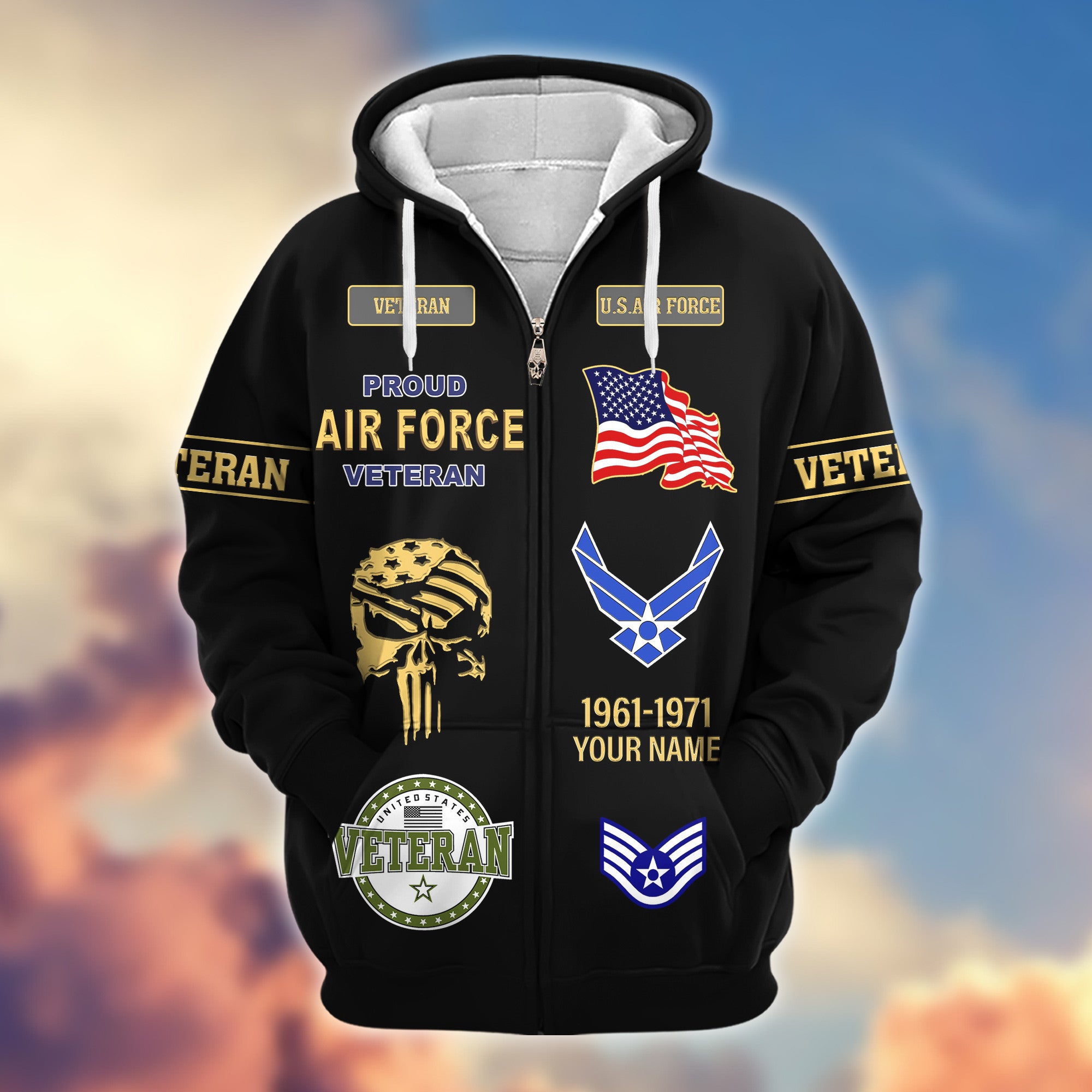 Premium Custom USAF Zip Hoodie VPVC607504, Gifts For Air Force Veteran, Gifts On Father's Day, Veterans Day.