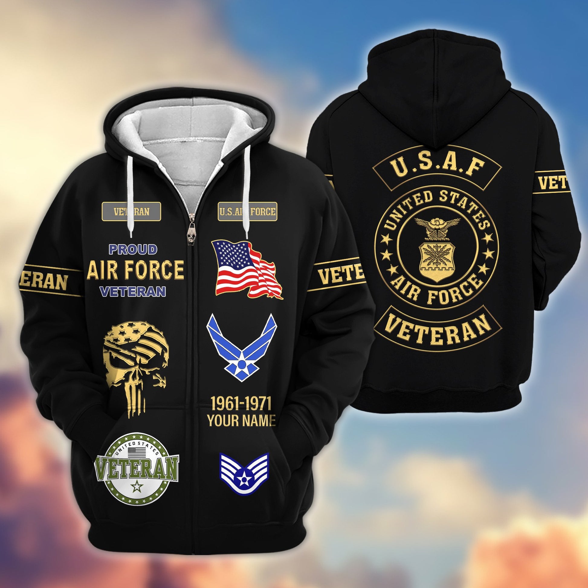 Premium Custom USAF Zip Hoodie VPVC607504, Gifts For Air Force Veteran, Gifts On Father's Day, Veterans Day.
