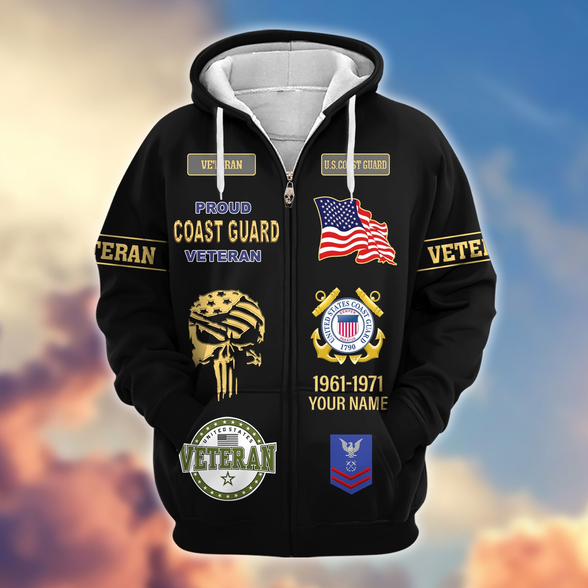 Premium Custom USCG Zip Hoodie VPVC607505, Gifts For Coast Guard Veteran, Gifts On Father's Day, Veterans Day.