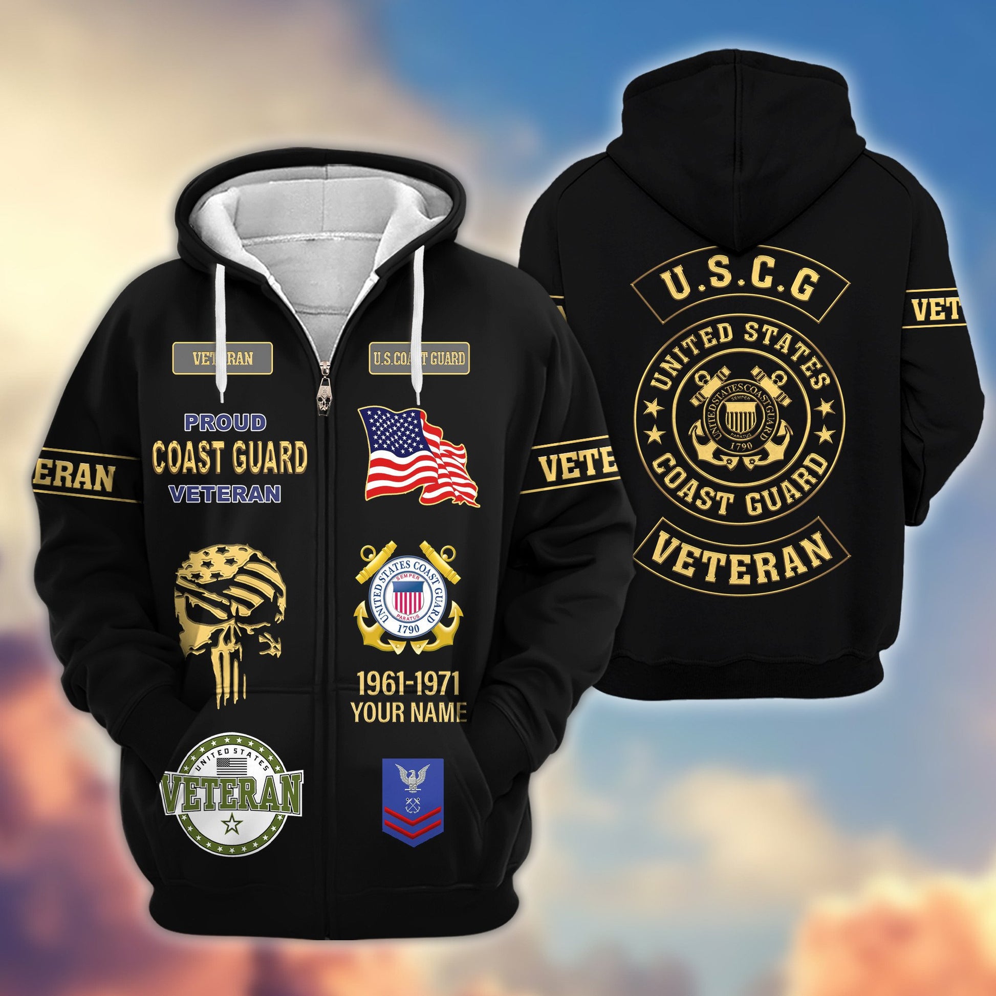 Premium Custom USCG Zip Hoodie VPVC607505, Gifts For Coast Guard Veteran, Gifts On Father's Day, Veterans Day.