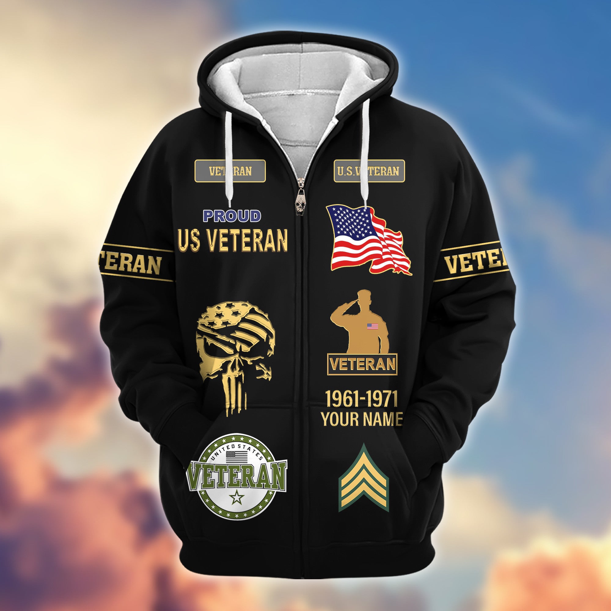 Premium Custom US Veteran Zip Hoodie VPVC607507, Gifts For US Veteran, Gifts On Father's Day, Veterans Day.