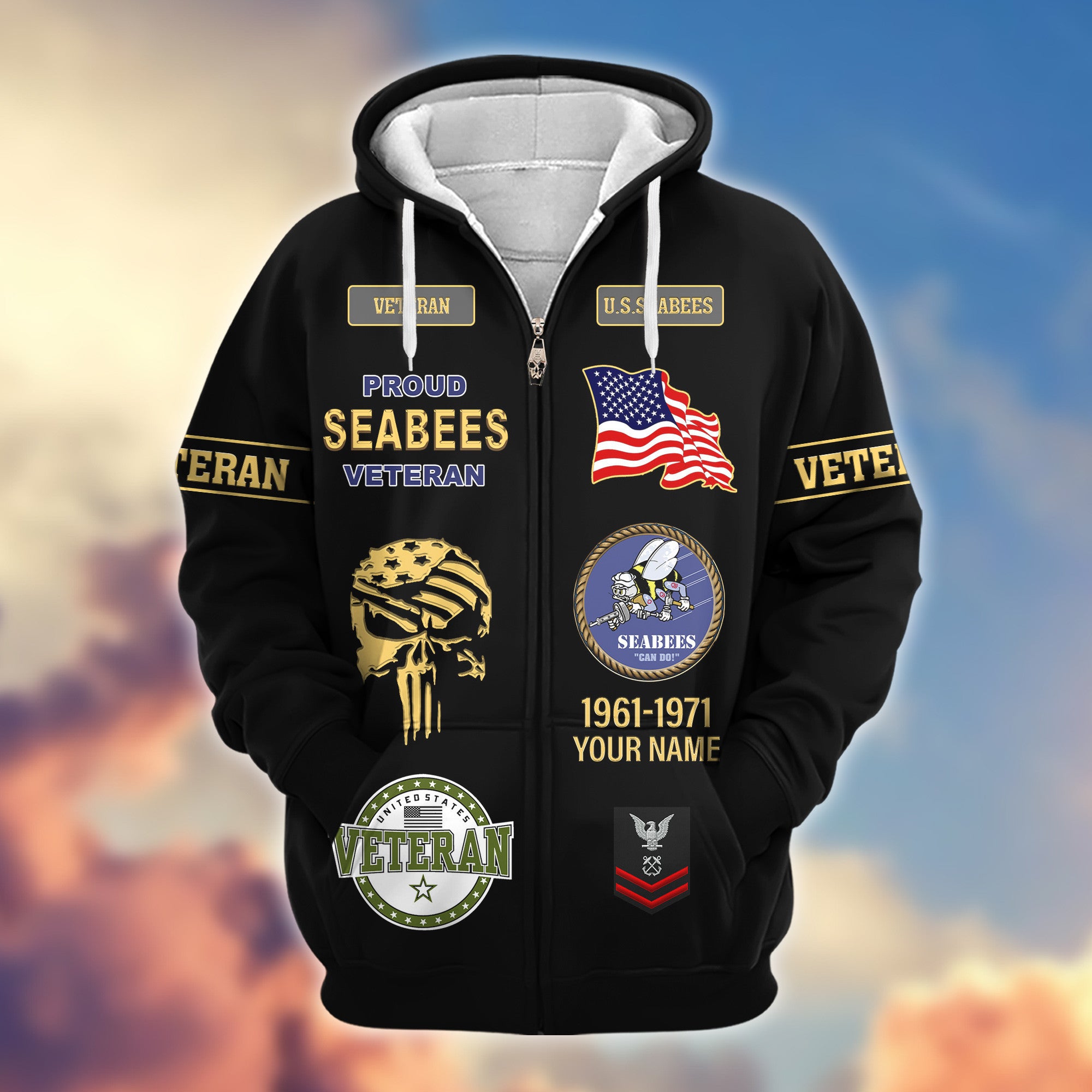 Premium Custom US Seabees Zip Hoodie VPVC607509, Gifts For Seabees Veteran, Gifts On Father's Day, Veterans Day.