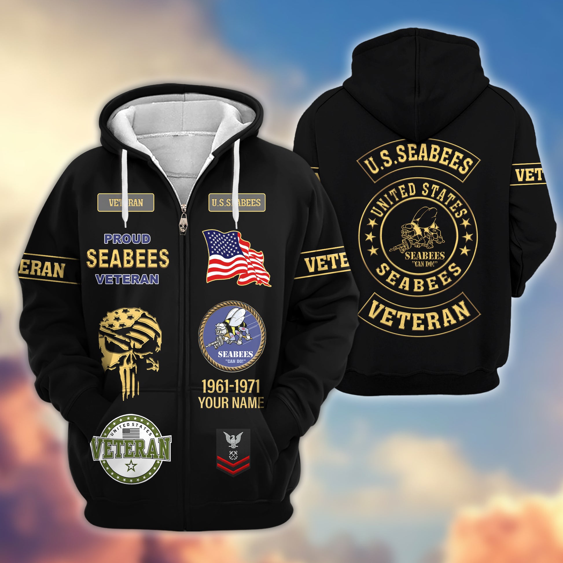 Premium Custom US Seabees Zip Hoodie VPVC607509, Gifts For Seabees Veteran, Gifts On Father's Day, Veterans Day.