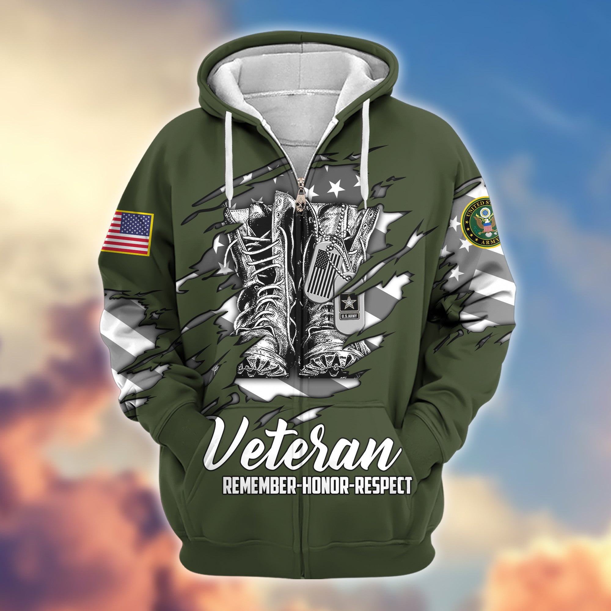 Premium US Army Zip Hoodie VPVC607601, Gifts For Army Veteran, Gifts On Father's Day, Veterans Day.
