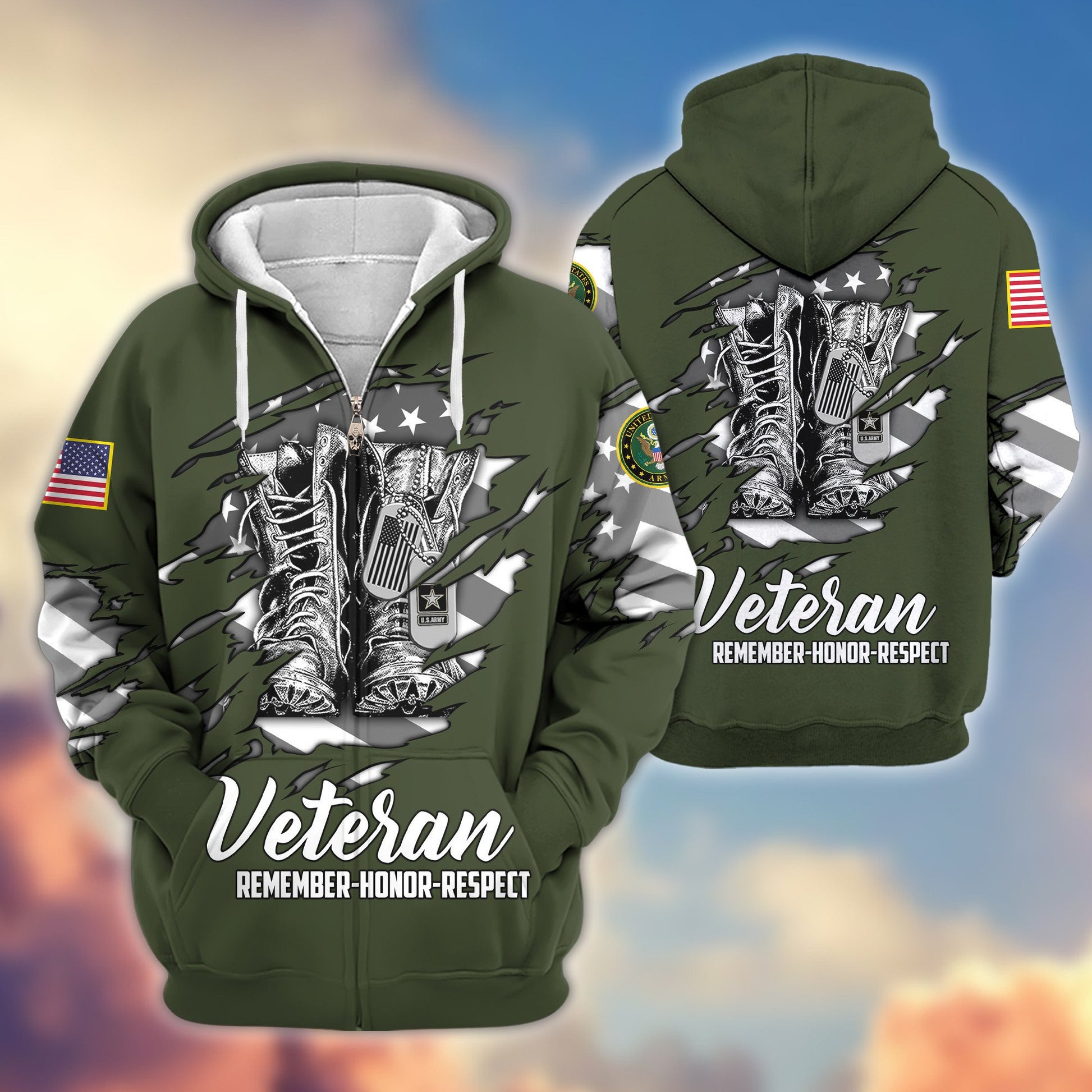 Premium US Army Zip Hoodie VPVC607601, Gifts For Army Veteran, Gifts On Father's Day, Veterans Day.