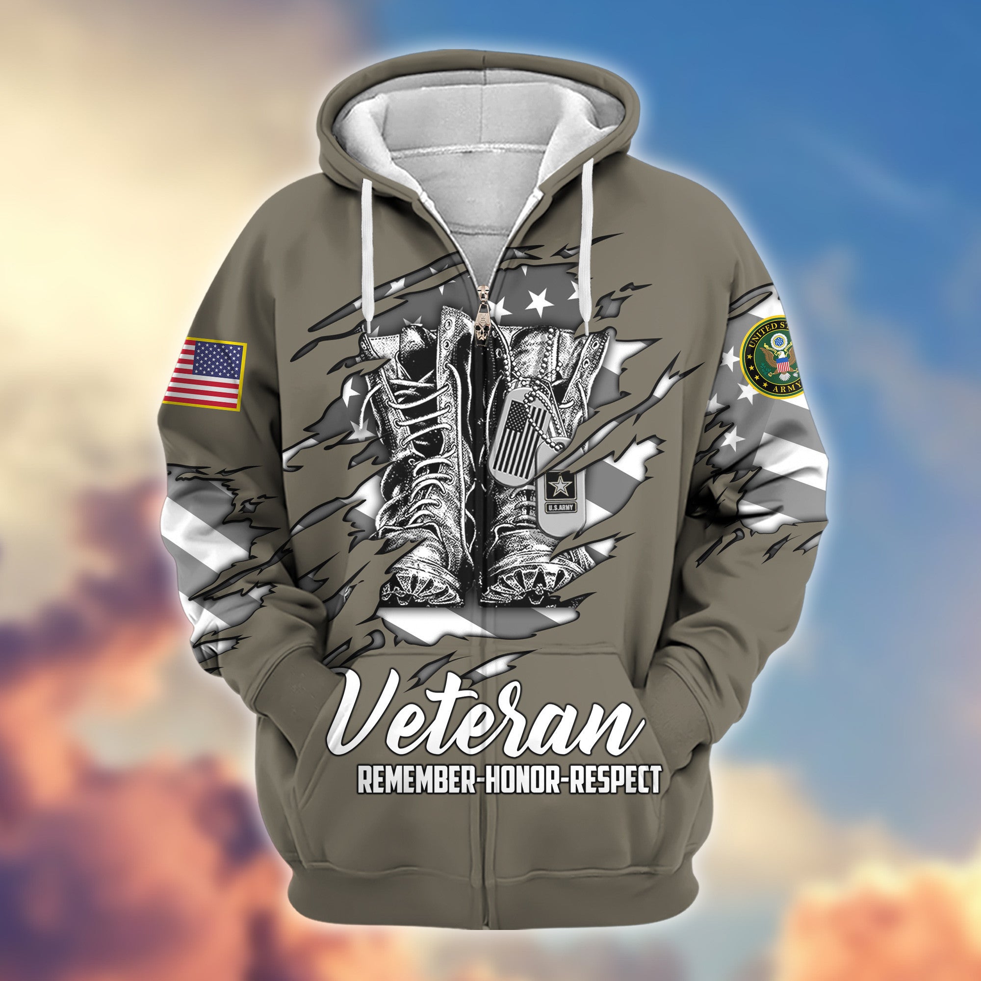 Premium US Army Zip Hoodie VPVC607610, Gifts For Army Veteran, Gifts On Father's Day, Veterans Day.