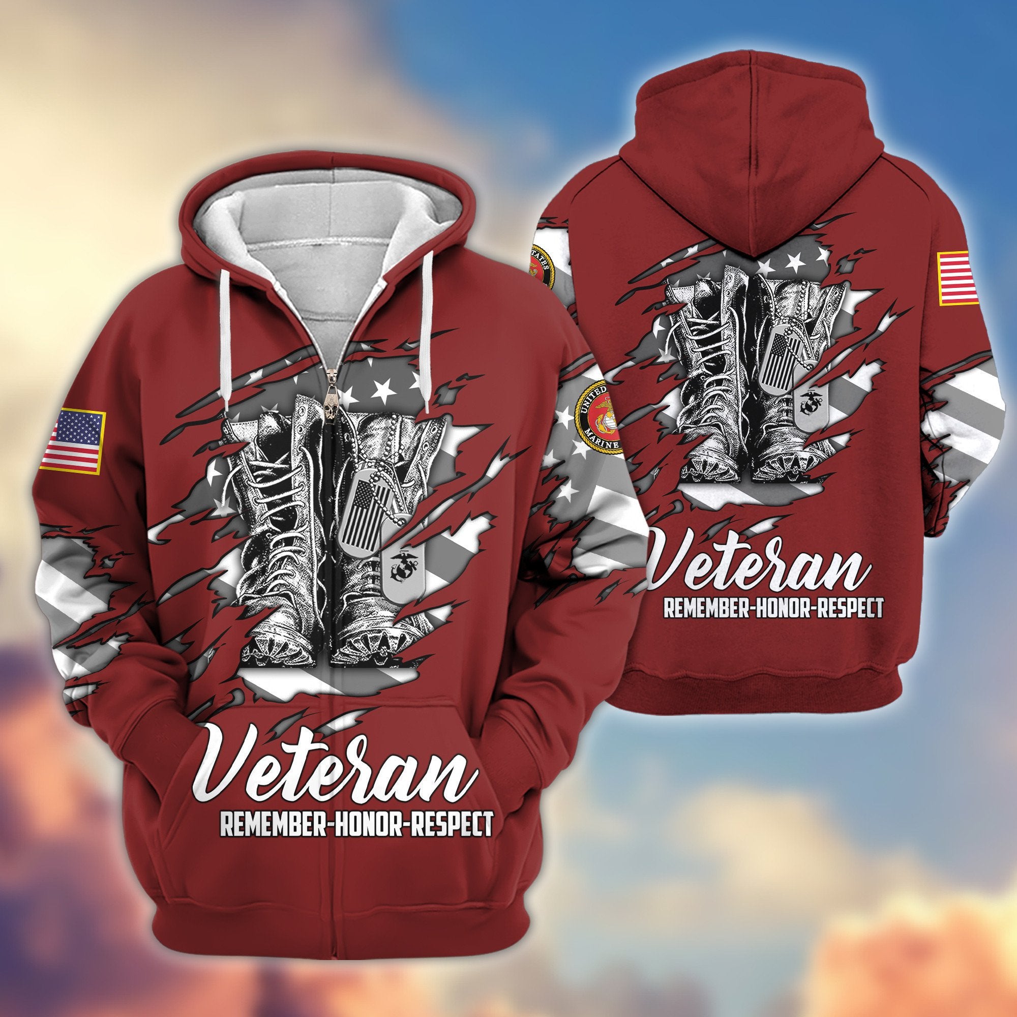 Premium USMC Zip Hoodie VPVC607603, Gifts For Marine Veteran, Gifts On Father's Day, Veterans Day.