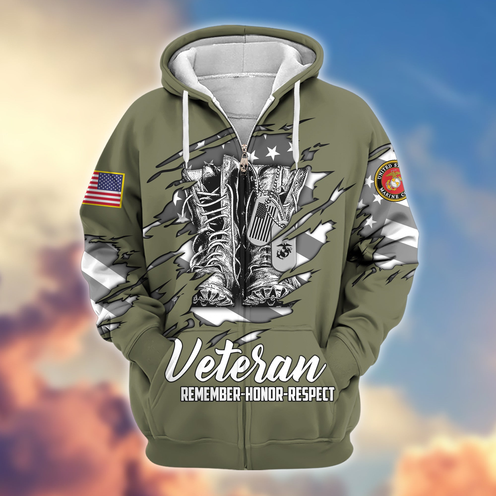 Premium USMC Zip Hoodie VPVC607611, Gifts For Marine Veteran, Gifts On Father's Day, Veterans Day.