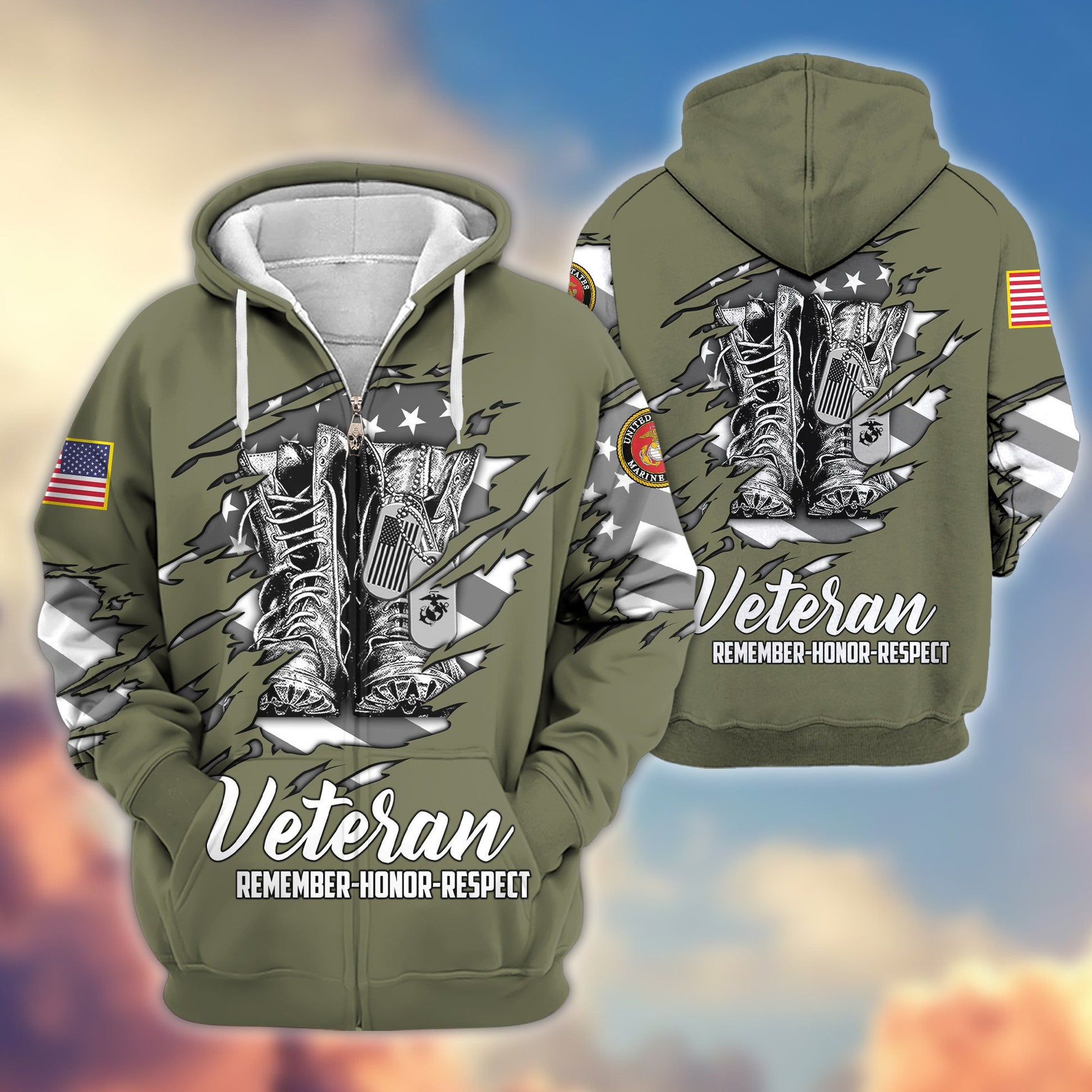 Premium USMC Zip Hoodie VPVC607611, Gifts For Marine Veteran, Gifts On Father's Day, Veterans Day.