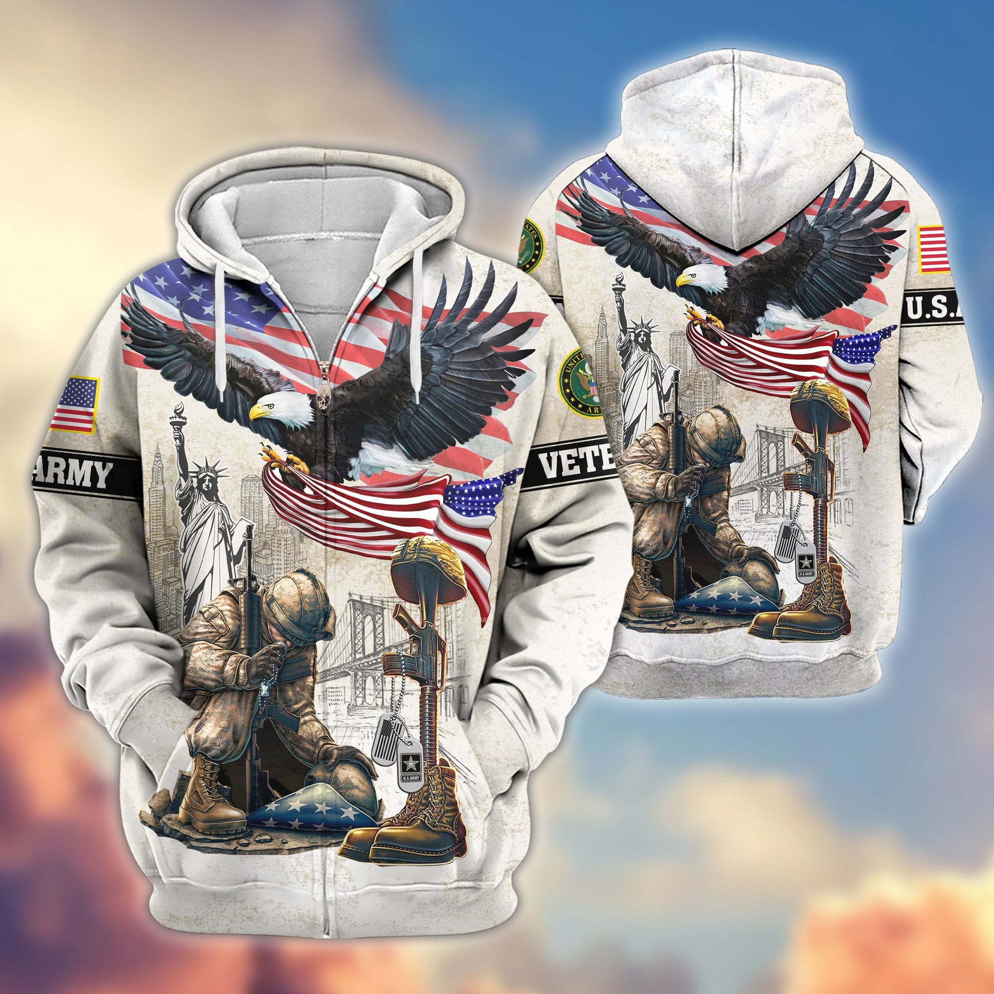 Premium US Army Zip Hoodie VPVC607701, Gifts For Army Veteran, Gifts On Father's Day, Veterans Day.