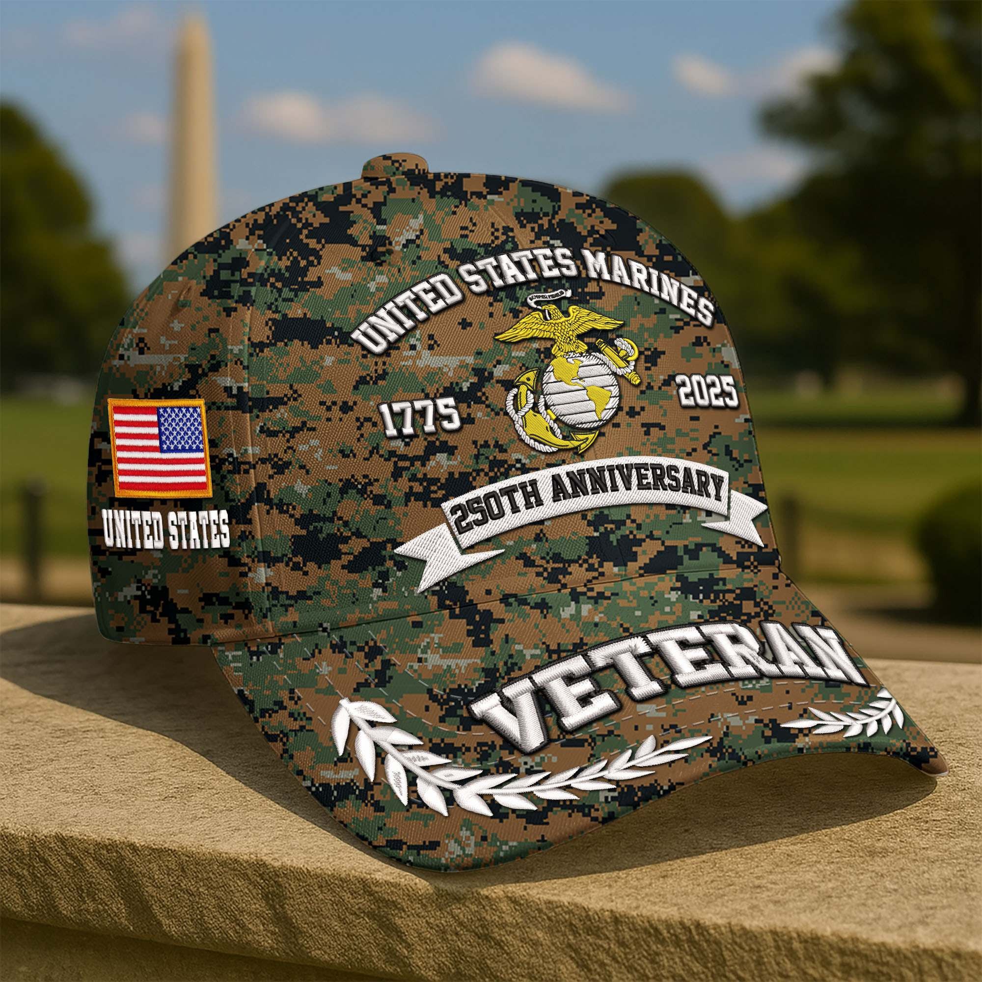 Premium Custom USMC Embroidered Hat VPVC308606, 250th Anniversary Marine Corps Hat, Gifts For Marine Veteran, Gifts On Father's Day, Veterans Day.