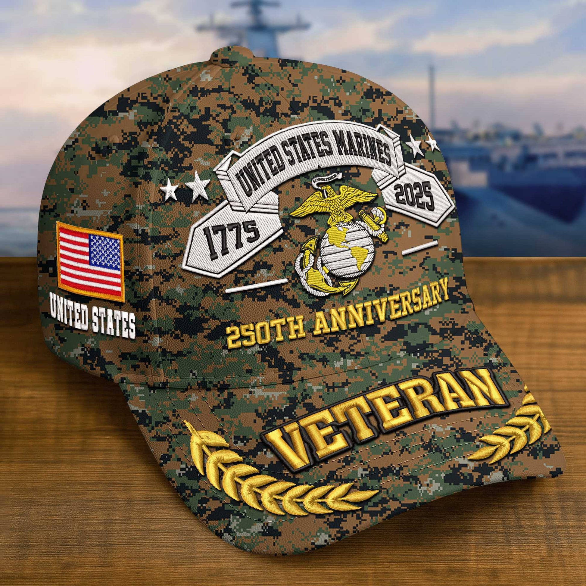 Premium Custom USMC Embroidered Hat VPVC308806, 250th Anniversary Marine Corps Hat, Gifts For Marine Veteran, Gifts On Father's Day, Veterans Day.