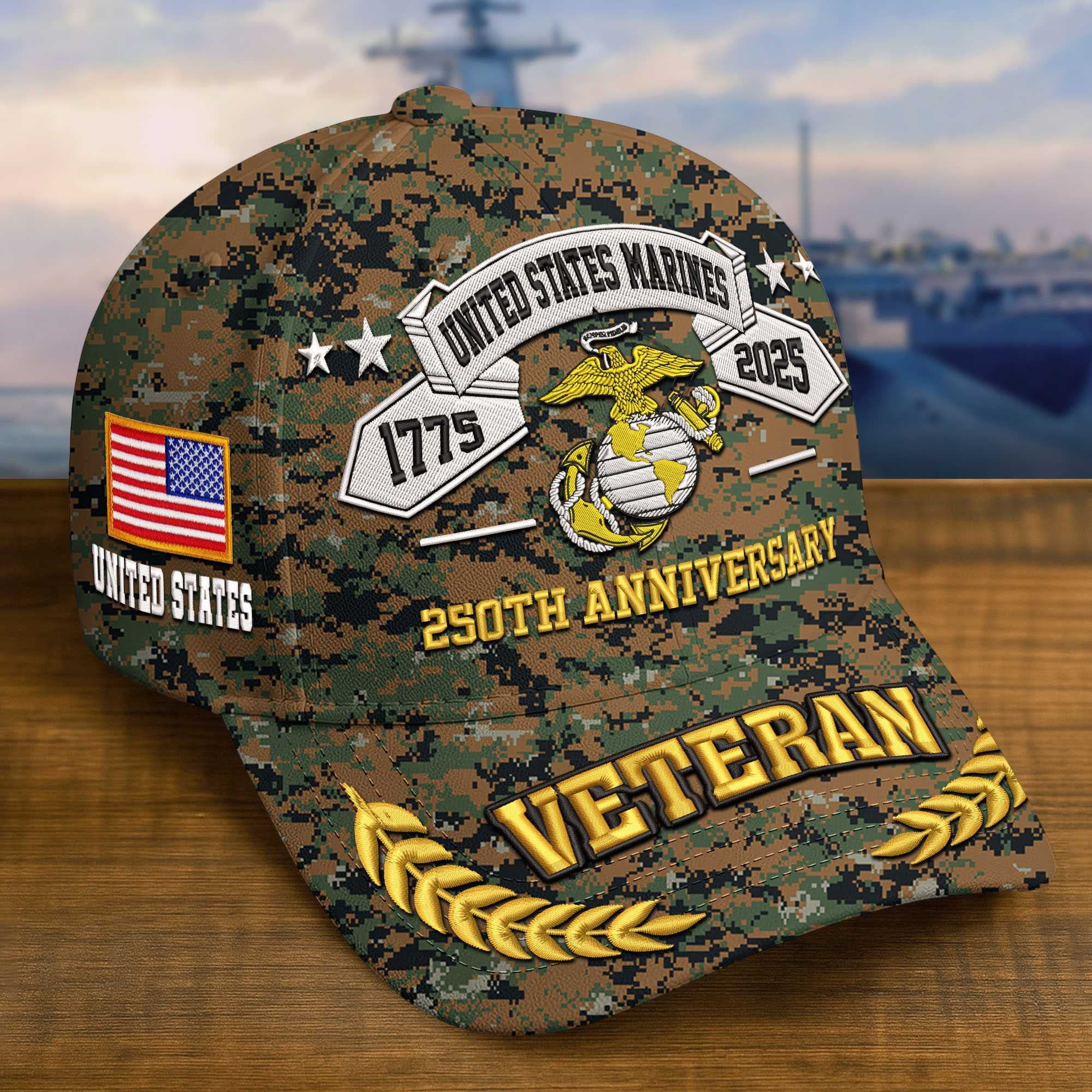 Premium Custom USMC Embroidered Hat VPVC308806, 250th Anniversary Marine Corps Hat, Gifts For Marine Veteran, Gifts On Father's Day, Veterans Day.