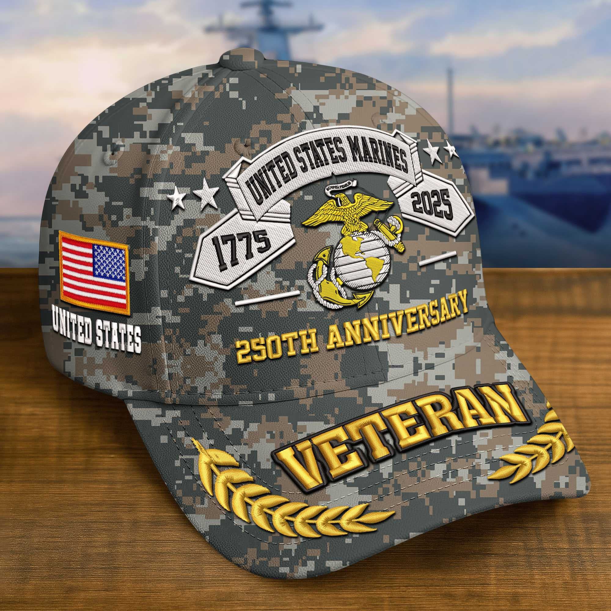 Premium Custom USMC Embroidered Hat VPVC308807, 250th Anniversary Marine Corps Hat, Gifts For Marine Veteran, Gifts On Father's Day, Veterans Day.