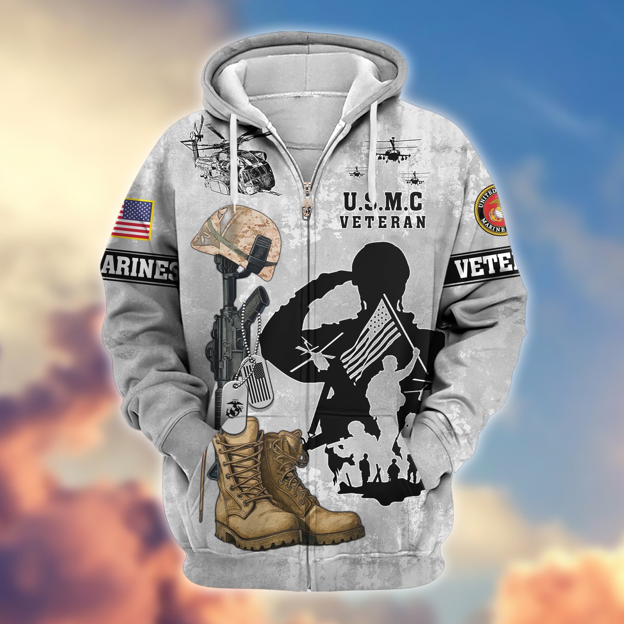Premium USMC Zip Hoodie VPVC608003, Gifts For Marine Veteran, Gifts On Father's Day, Veterans Day.