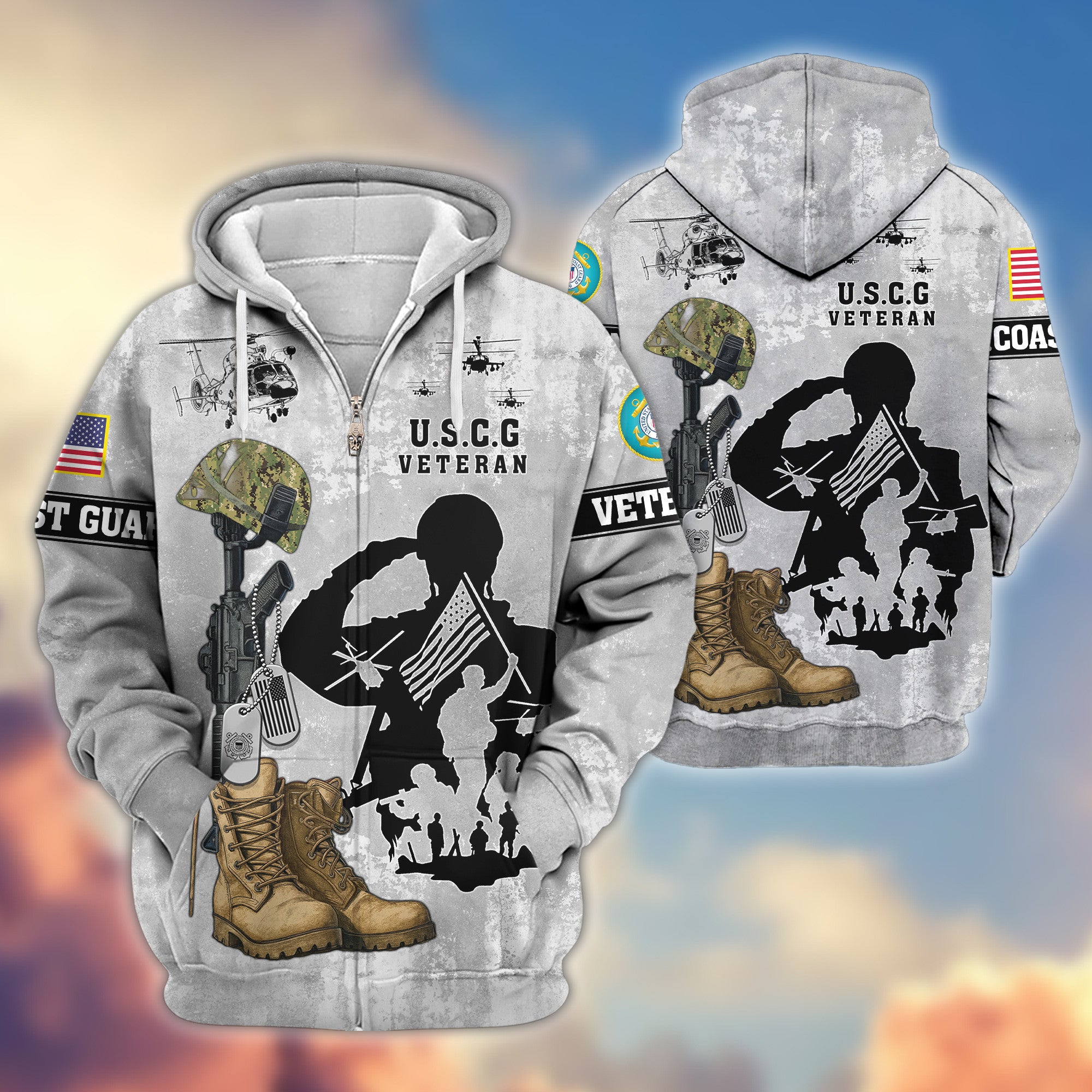 Premium USCG Zip Hoodie VPVC608005, Gifts For Coast Guard Veteran, Gifts On Father's Day, Veterans Day.